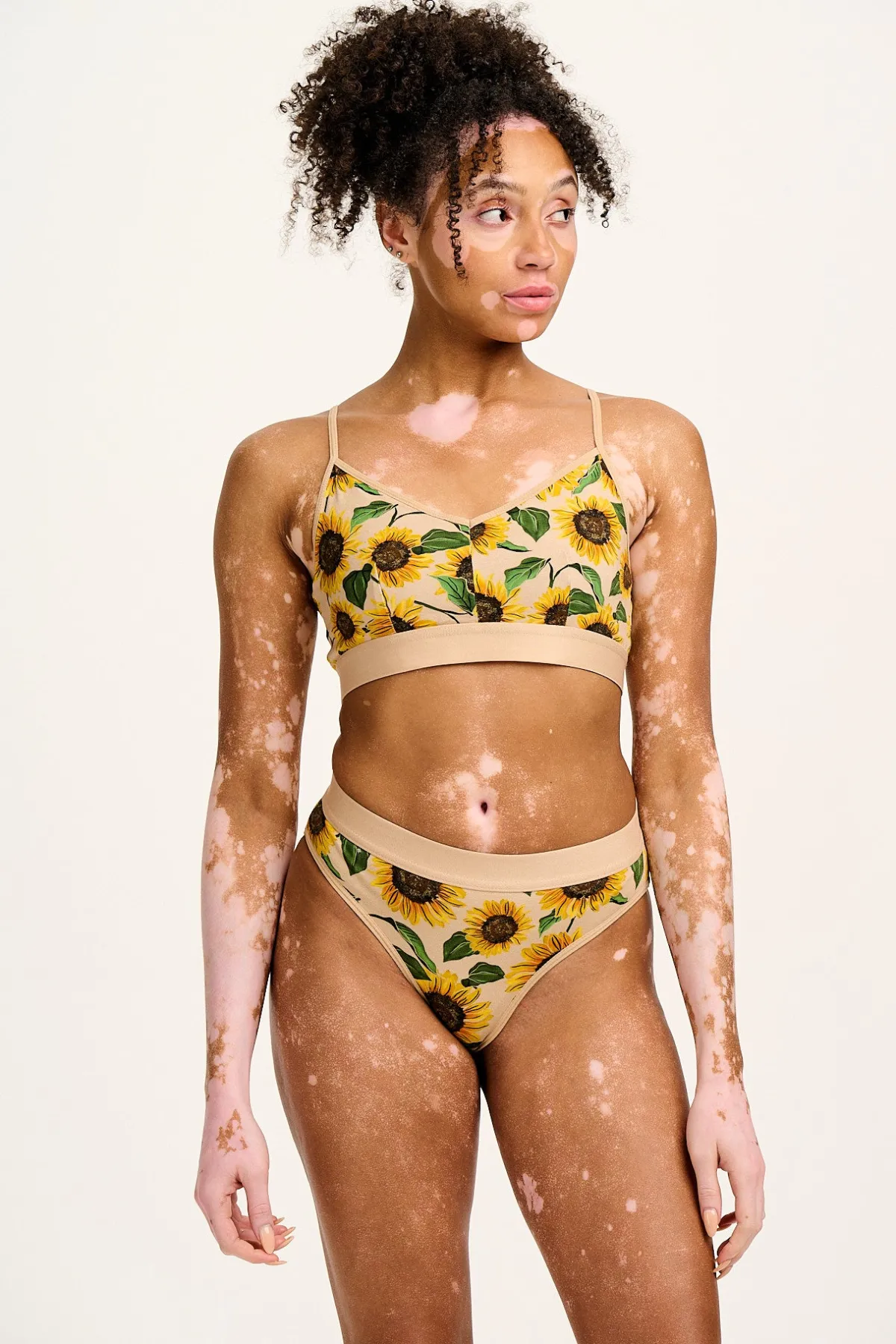 Lucy & Yak Cora - Cotton & Bamboo Bikini Pant in Cream Sunflower Print