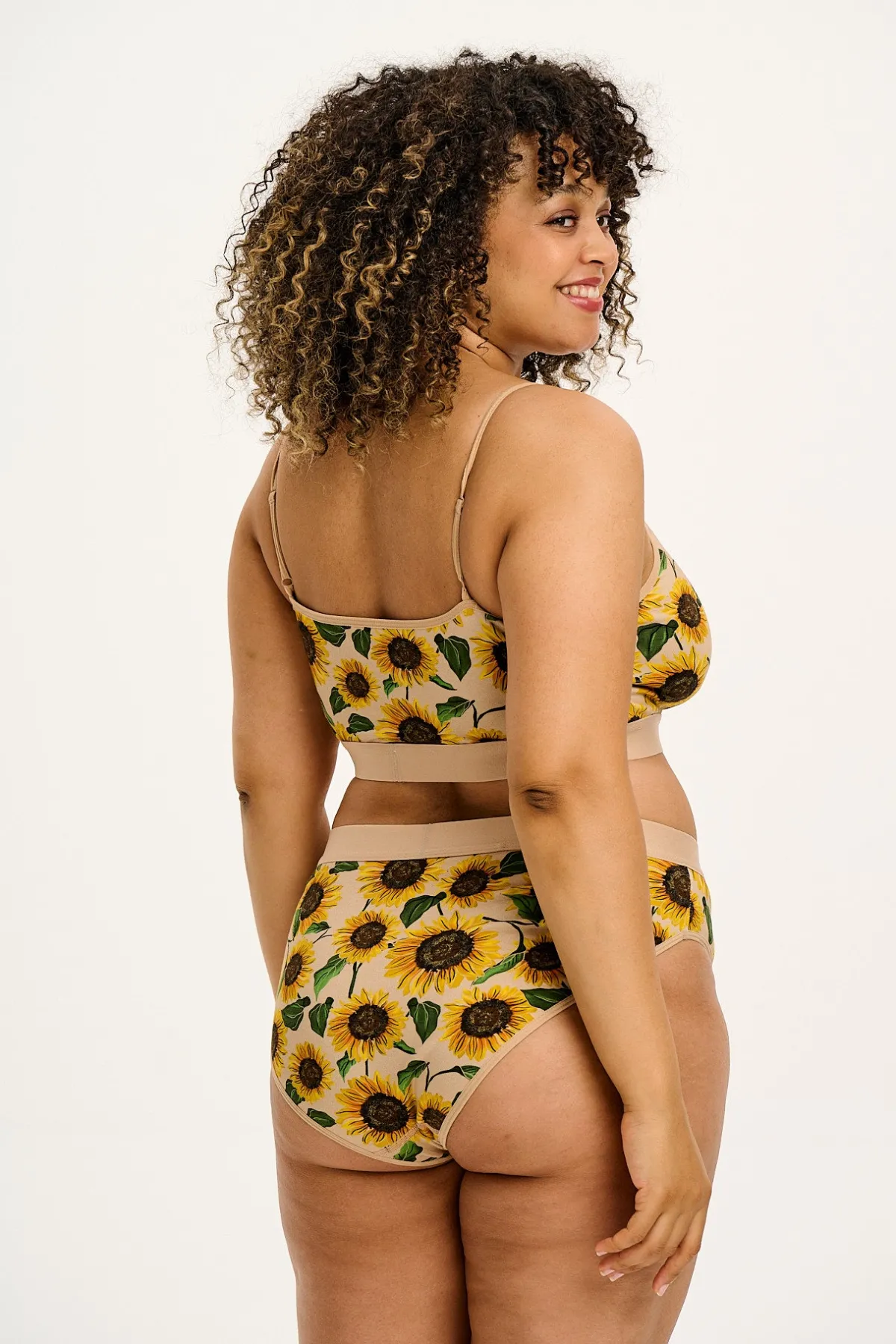 Lucy & Yak Cora - Cotton & Bamboo Bikini Pant in Cream Sunflower Print