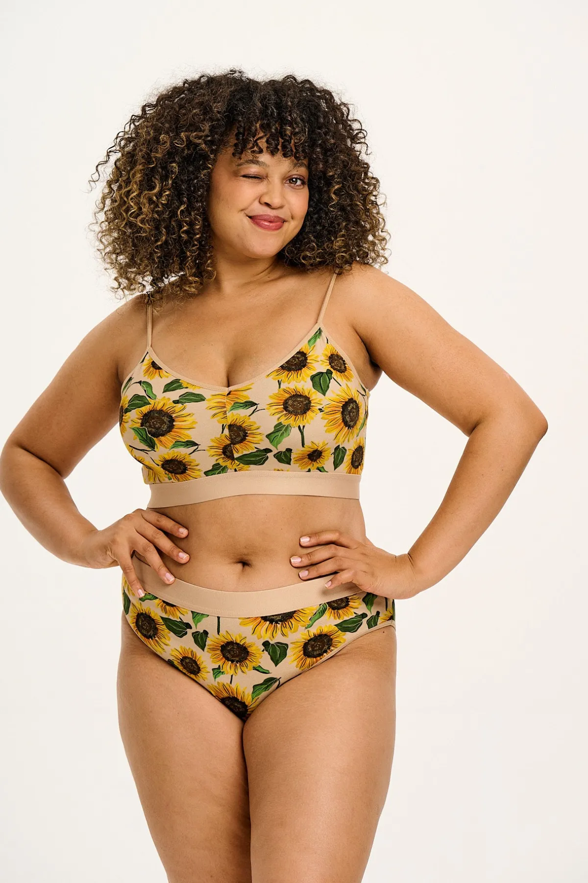 Lucy & Yak Cora - Cotton & Bamboo Bikini Pant in Cream Sunflower Print