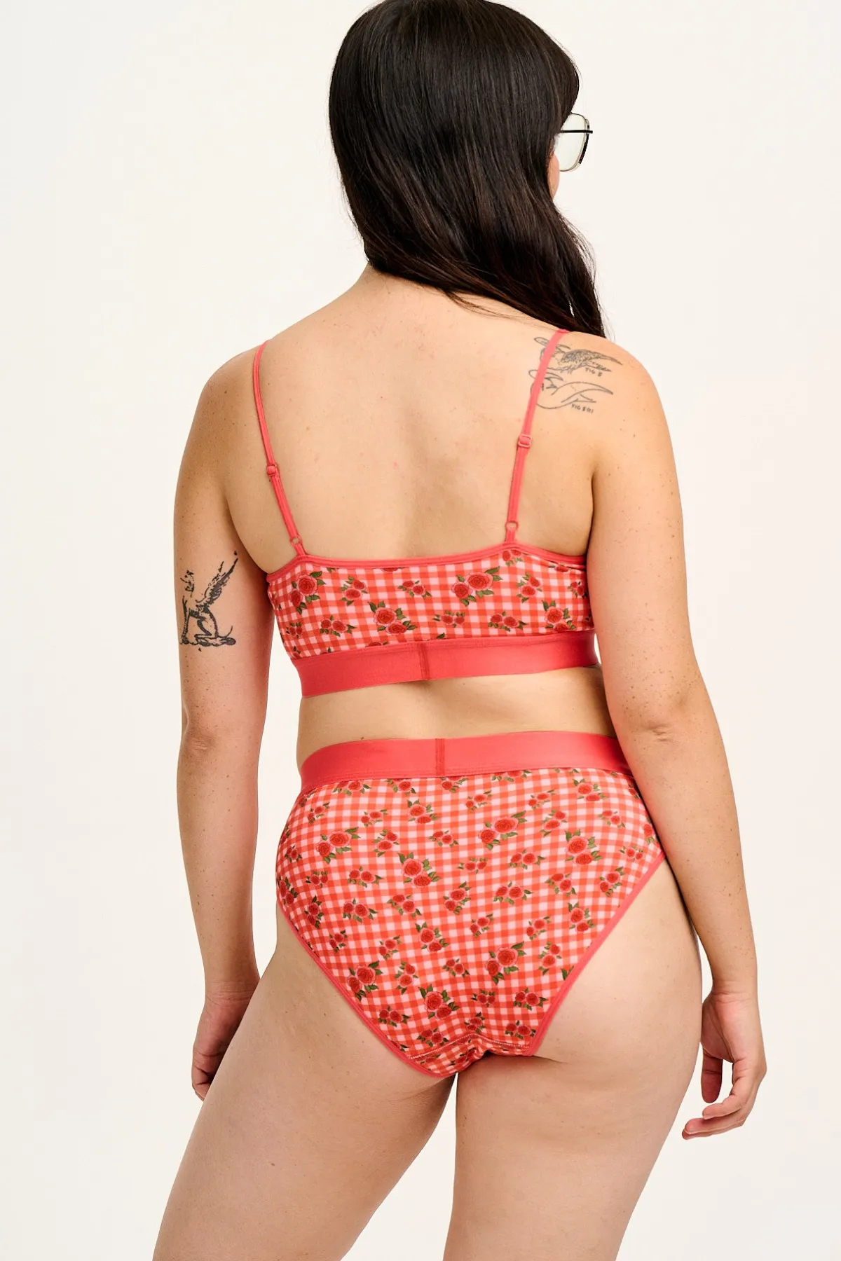 Lucy & Yak Cora - Cotton & Bamboo Bikini Pant in Pink Check Rosalind Print