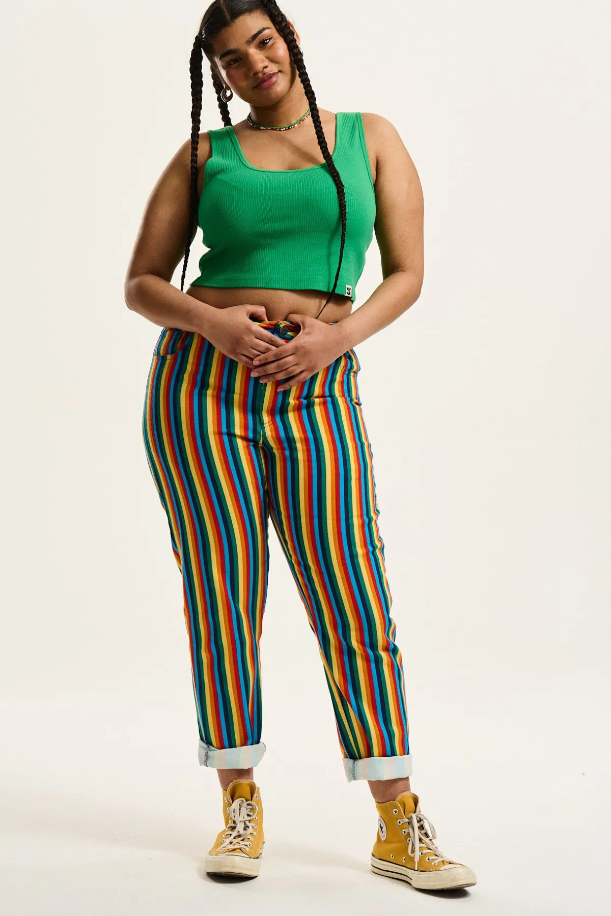 Lucy & Yak Dana - Mom Twill Jeans in Rainbow Stripe Print