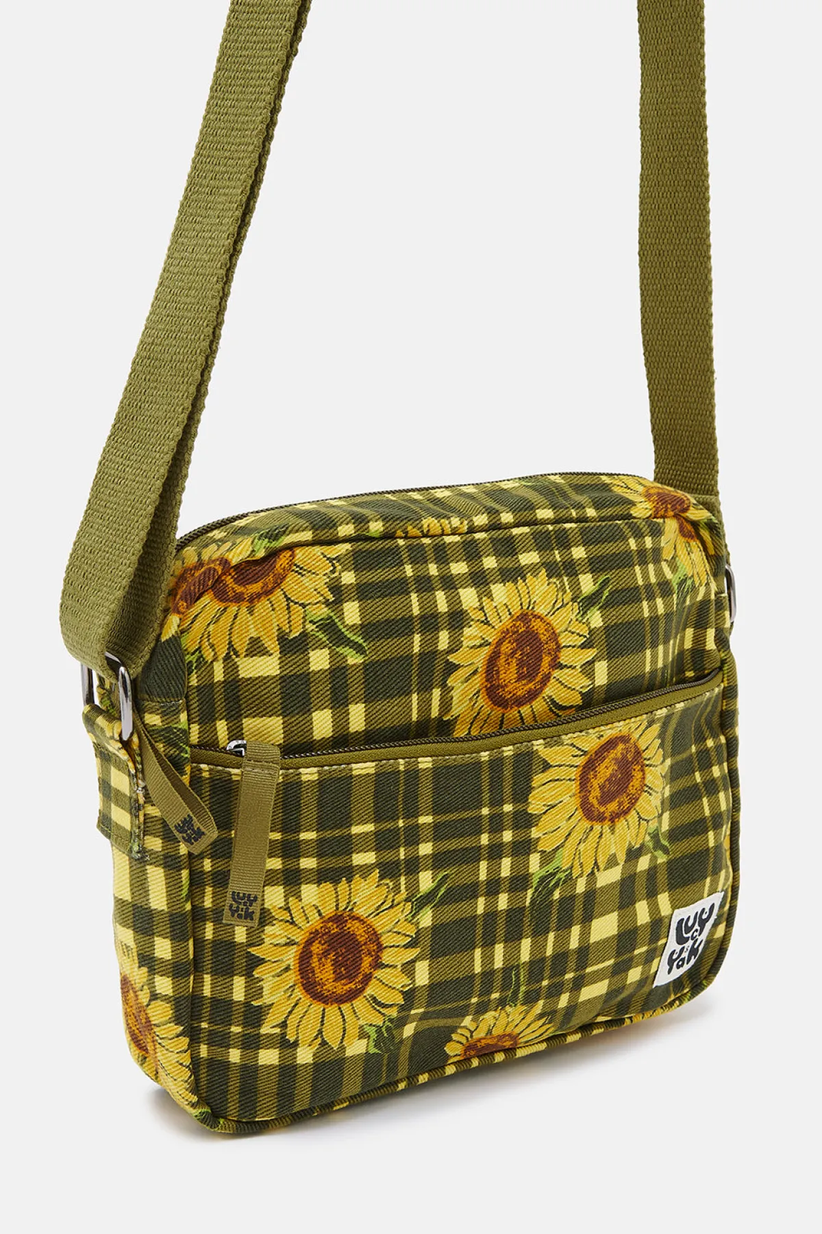 Lucy & Yak Dara - Crossbody Twill Bag in Green Sunday Sunflowers Print