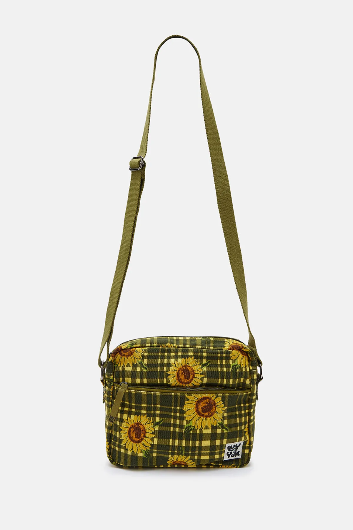 Lucy & Yak Dara - Crossbody Twill Bag in Green Sunday Sunflowers Print