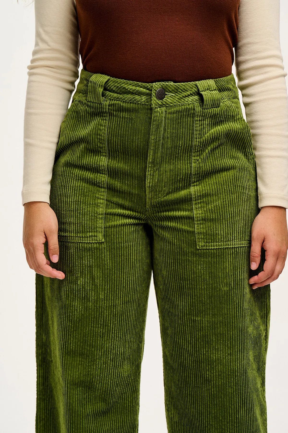 Lucy & Yak Delores - Wide Leg Corduroy Trousers in Pesto Green