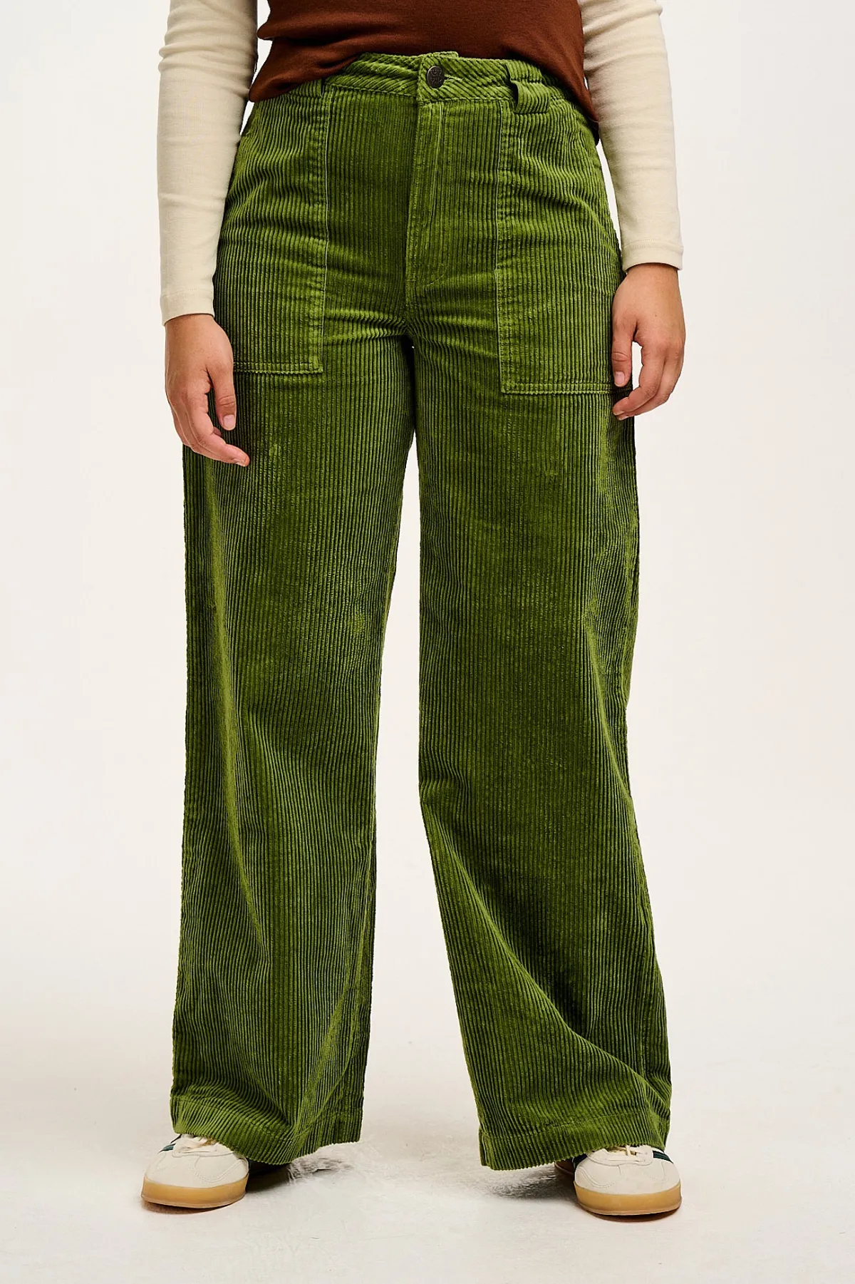 Lucy & Yak Delores - Wide Leg Corduroy Trousers in Pesto Green