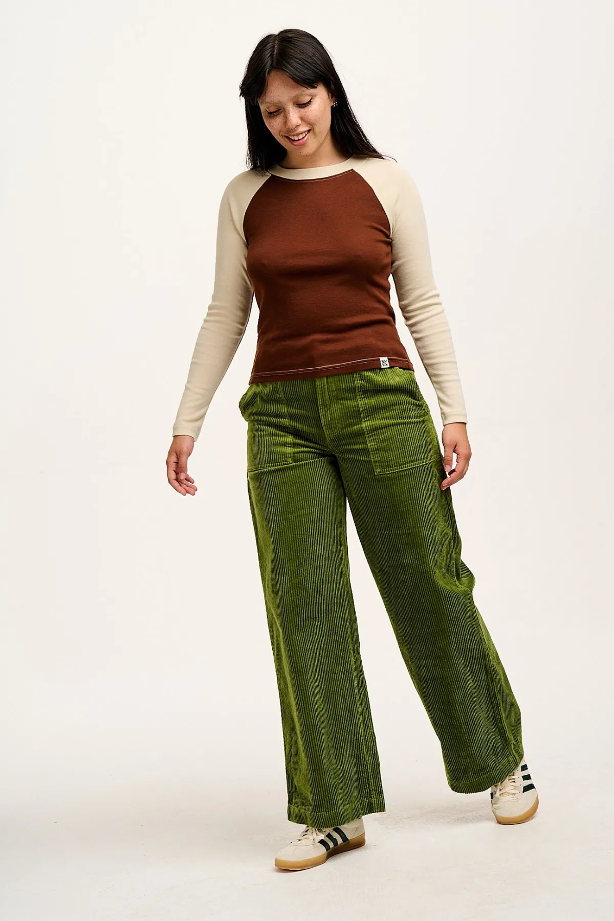 Lucy & Yak Delores - Wide Leg Corduroy Trousers in Pesto Green