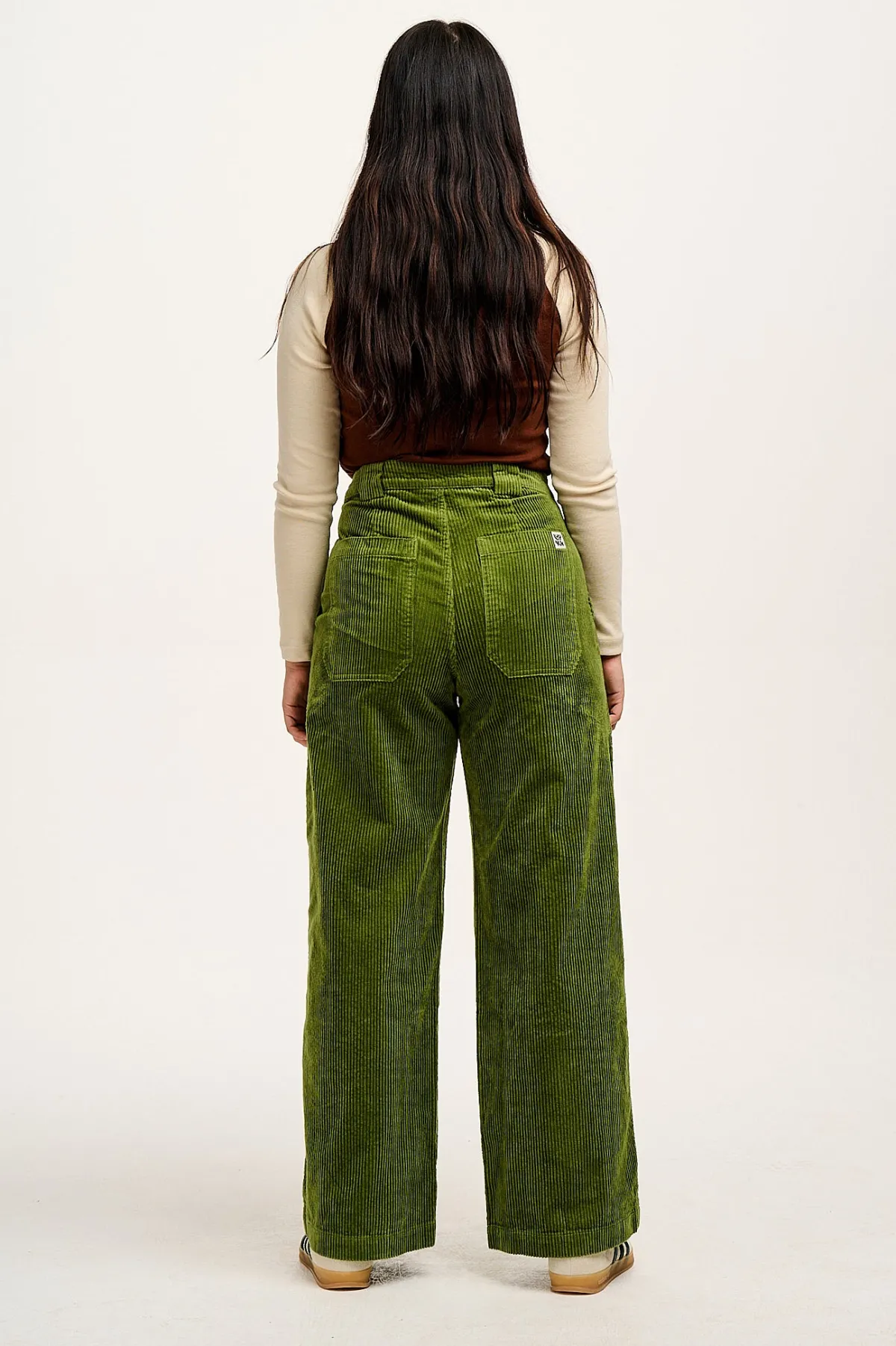 Lucy & Yak Delores - Wide Leg Corduroy Trousers in Pesto Green