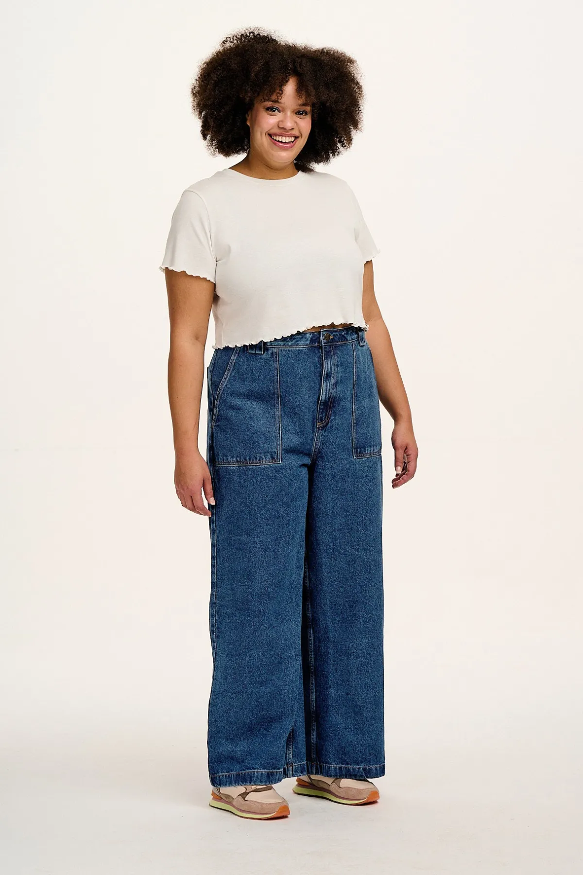 Lucy & Yak Delores - Wide Leg Denim Jeans in Mid Wash Blue