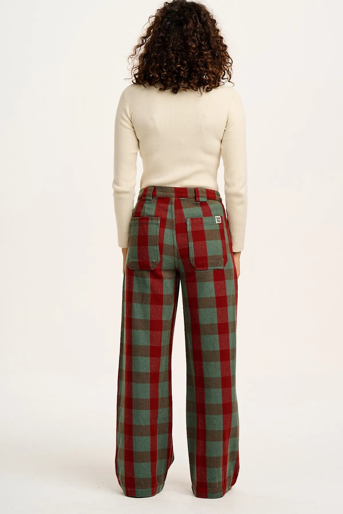Lucy & Yak Delores - Wide Leg Twill Jeans in Green & Red Houston Tartan Print