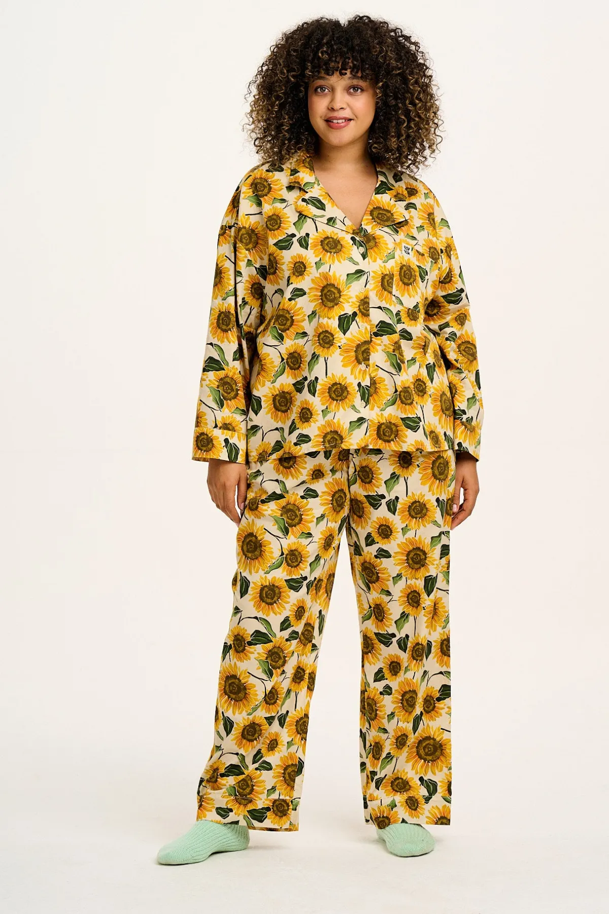 Lucy & Yak Dreamer - Soft Cotton Pyjama Set in Cream Sunflower Print