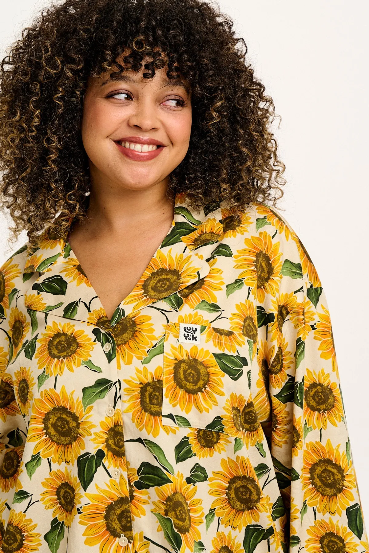 Lucy & Yak Dreamer - Soft Cotton Pyjama Set in Cream Sunflower Print