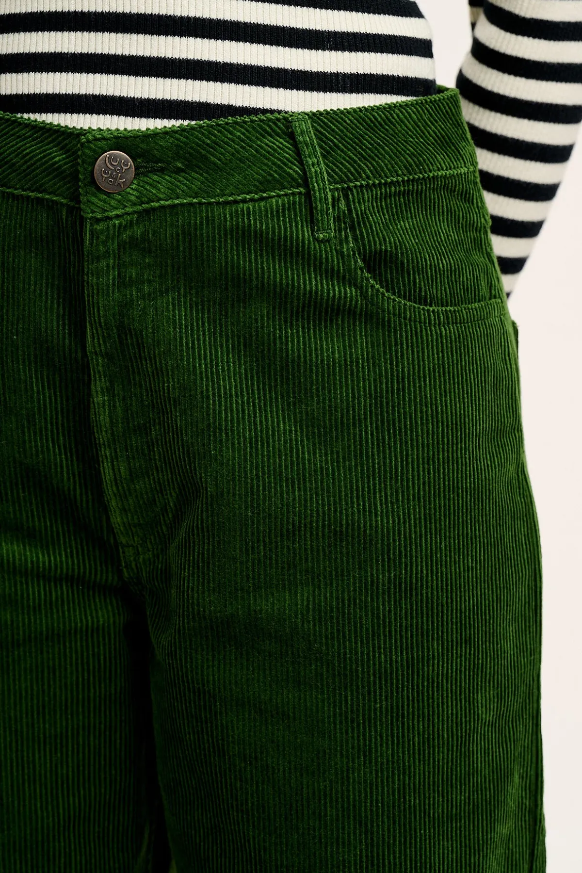 Lucy & Yak Drew - Straight Leg Corduroy Trousers in Highland Green