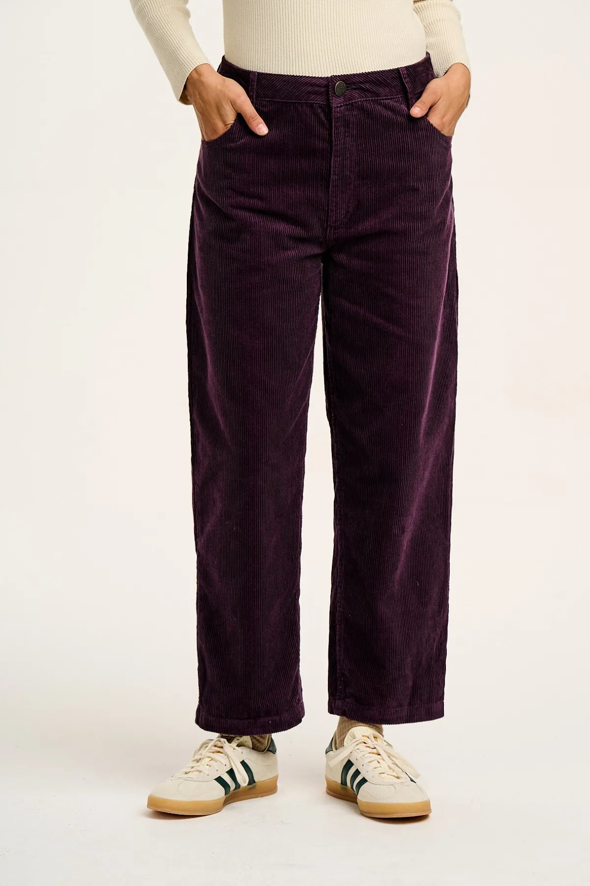 Lucy & Yak Drew - Straight Leg Corduroy Trousers in Plum Perfect