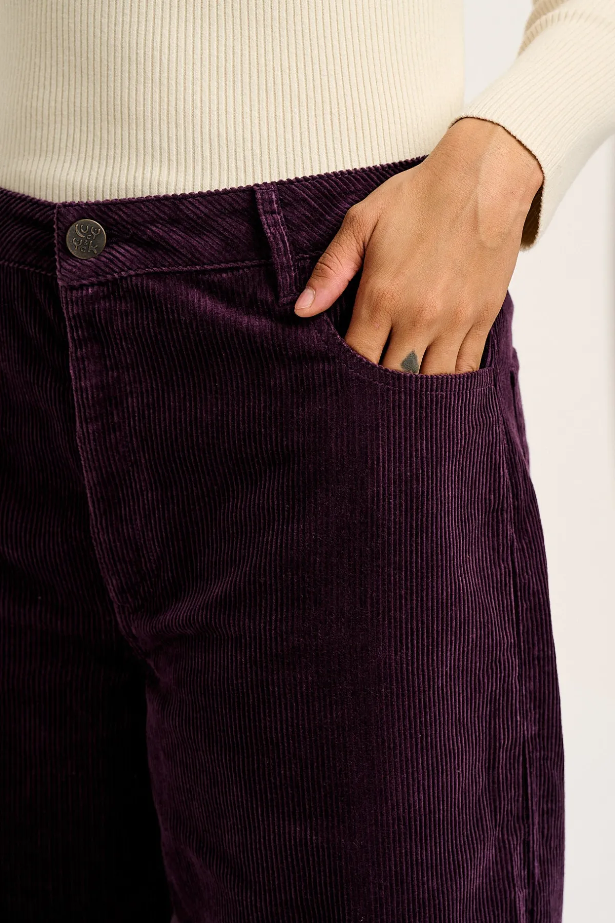Lucy & Yak Drew - Straight Leg Corduroy Trousers in Plum Perfect