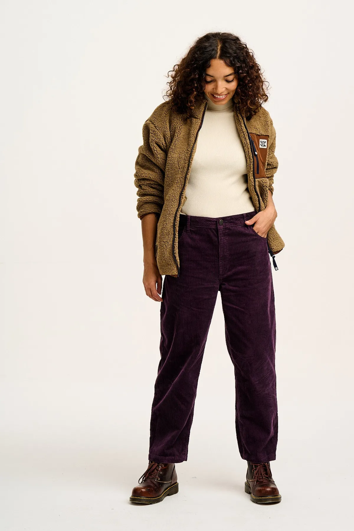 Lucy & Yak Drew - Straight Leg Corduroy Trousers in Plum Perfect
