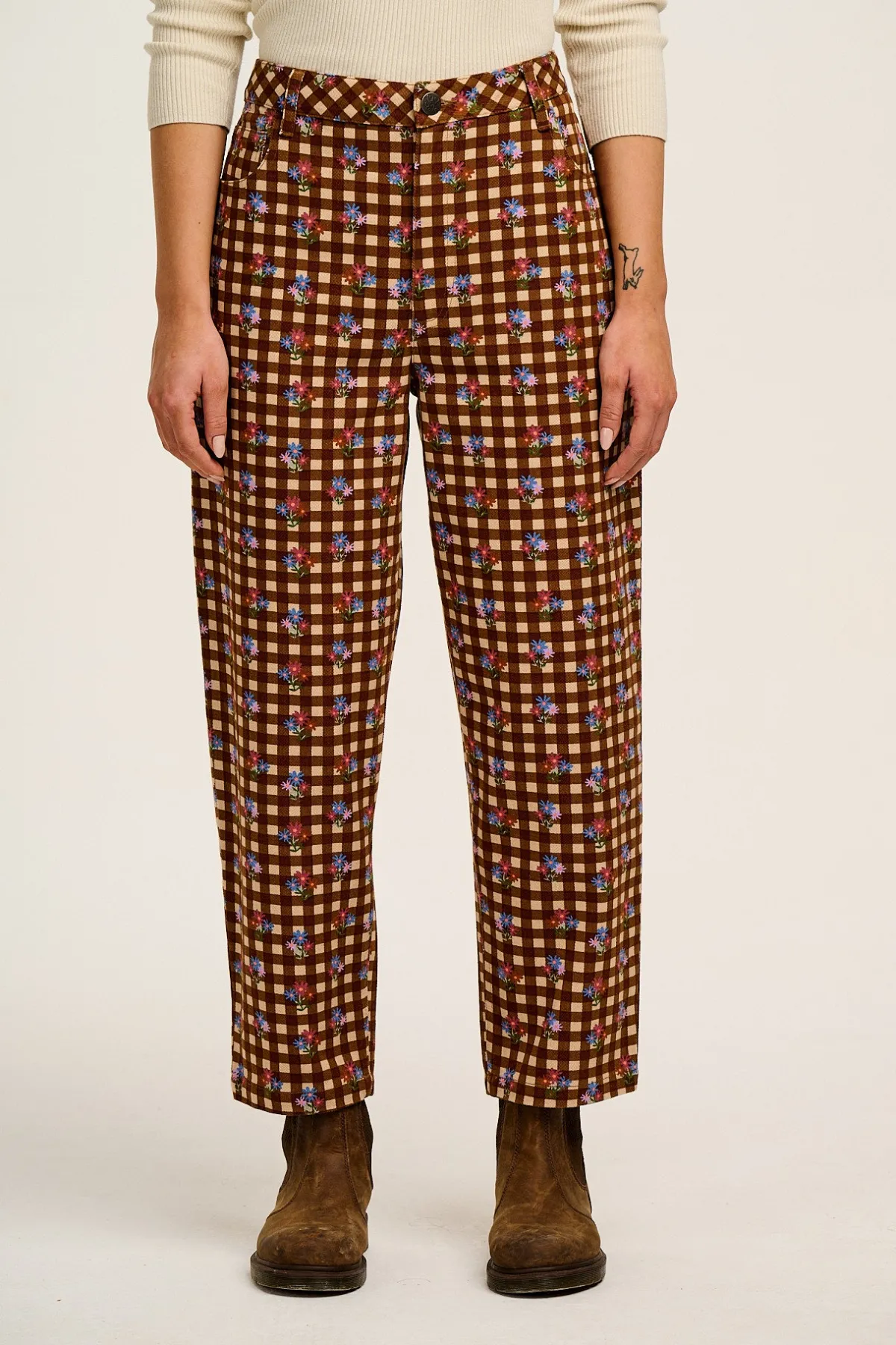 Lucy & Yak Drew - Straight Leg Twill Trousers in Meryl Check Print