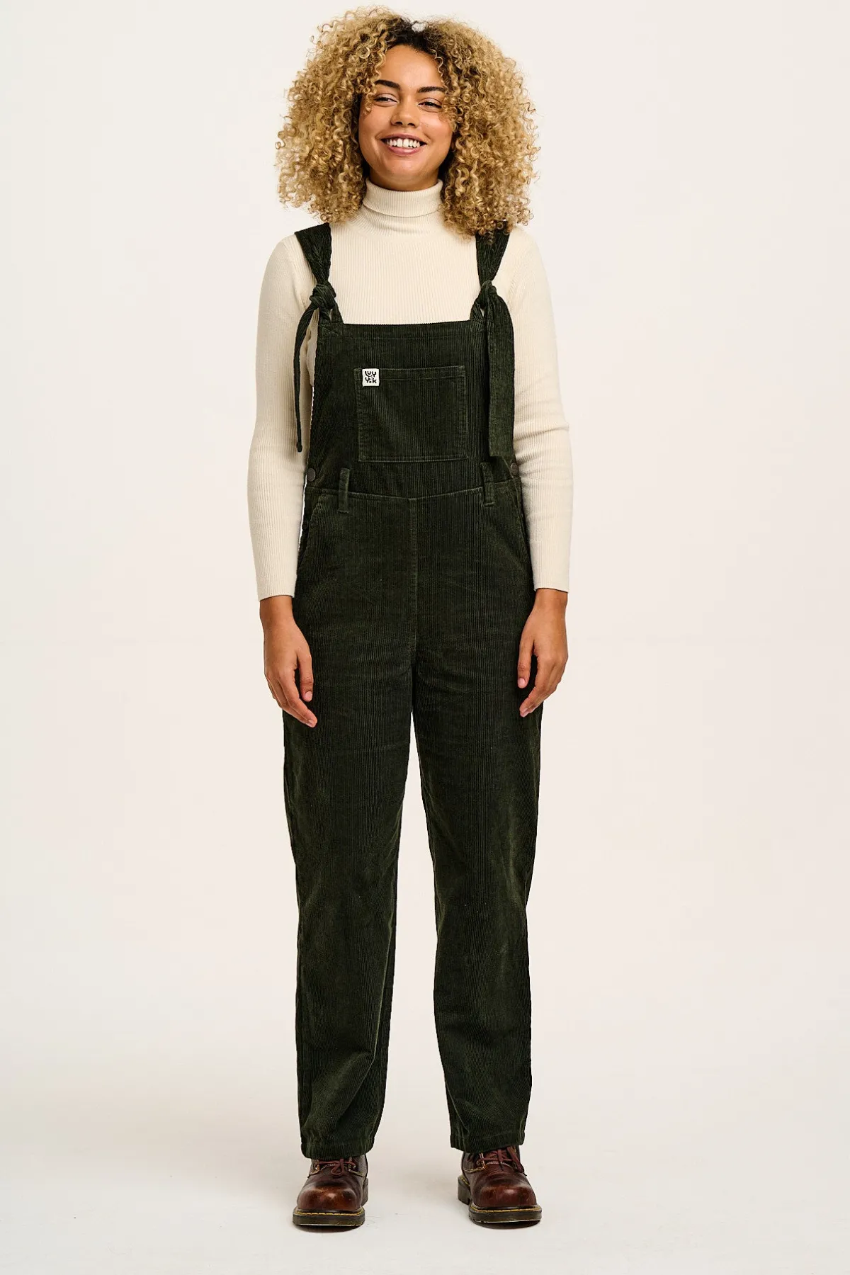 Lucy & Yak Easton - Corduroy Dungarees in Dark Olive Green