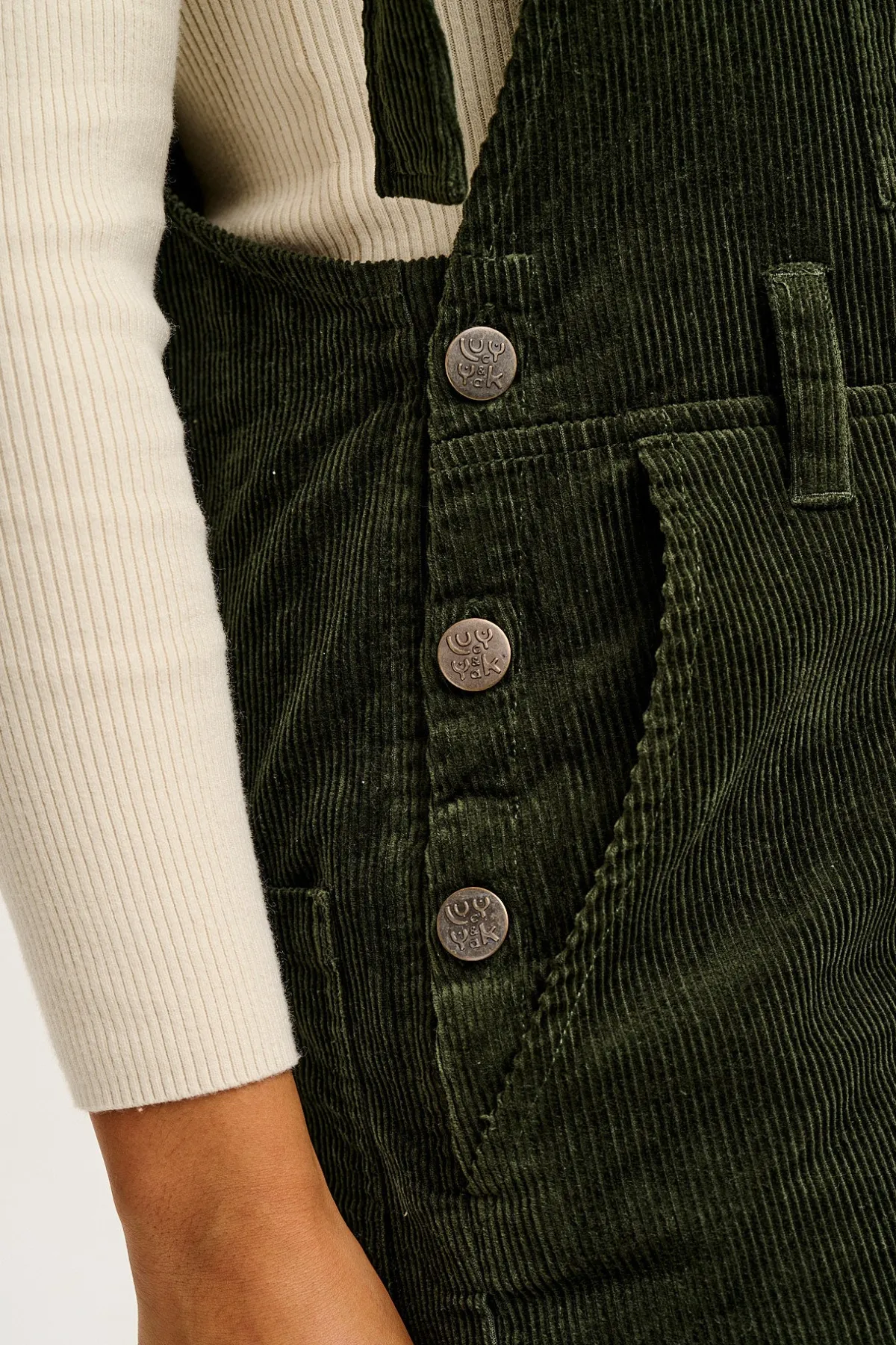 Lucy & Yak Easton - Corduroy Dungarees in Dark Olive Green