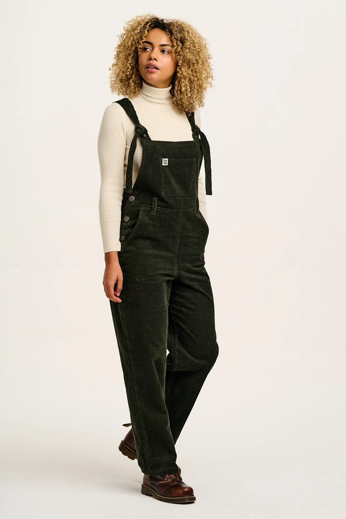 Lucy & Yak Easton - Corduroy Dungarees in Dark Olive Green
