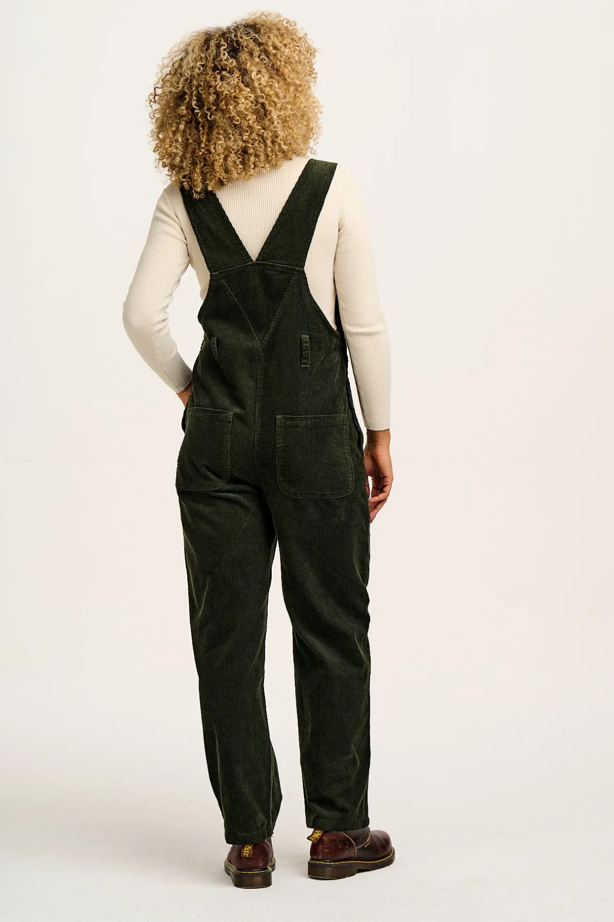 Lucy & Yak Easton - Corduroy Dungarees in Dark Olive Green