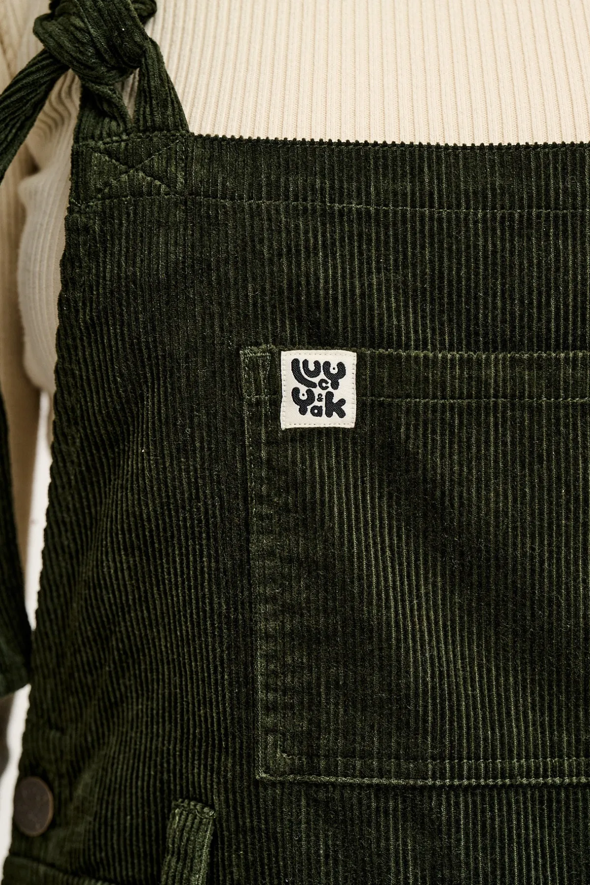 Lucy & Yak Easton - Corduroy Dungarees in Dark Olive Green