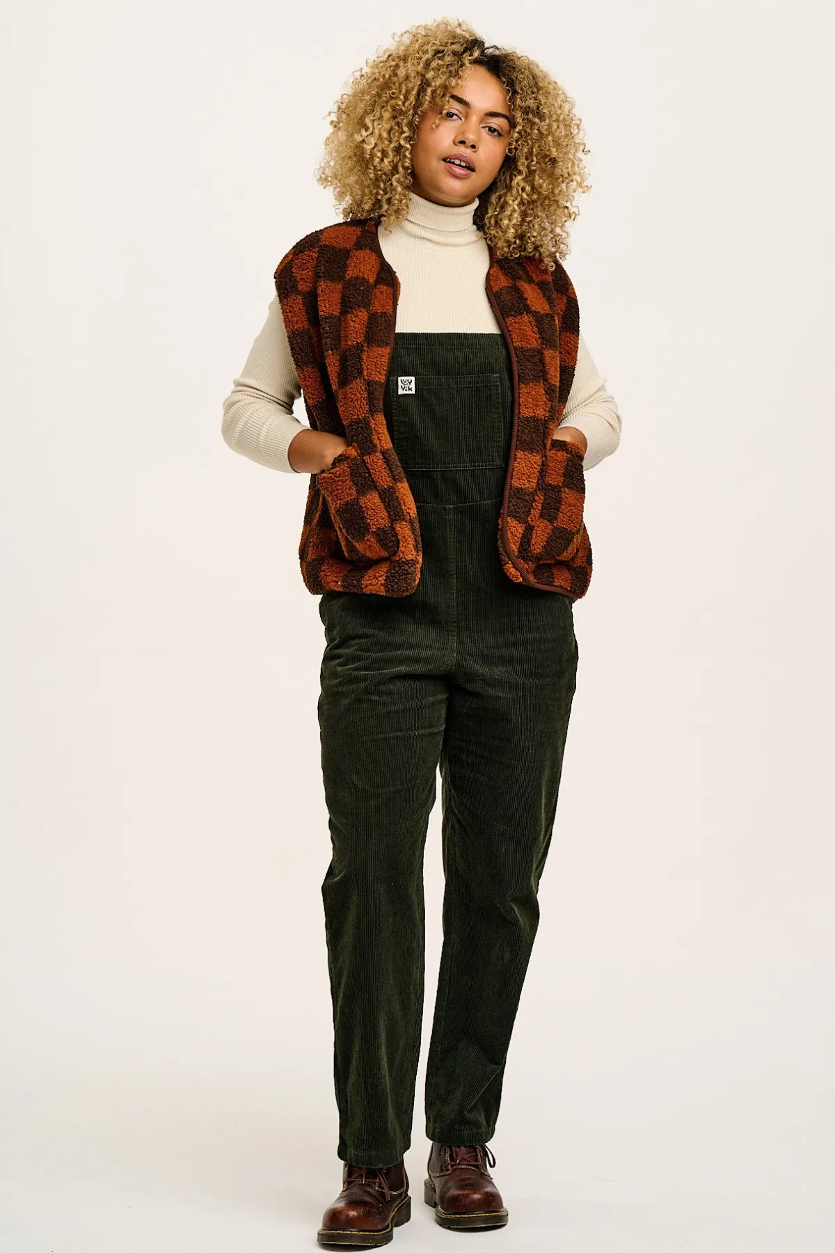Lucy & Yak Easton - Corduroy Dungarees in Dark Olive Green