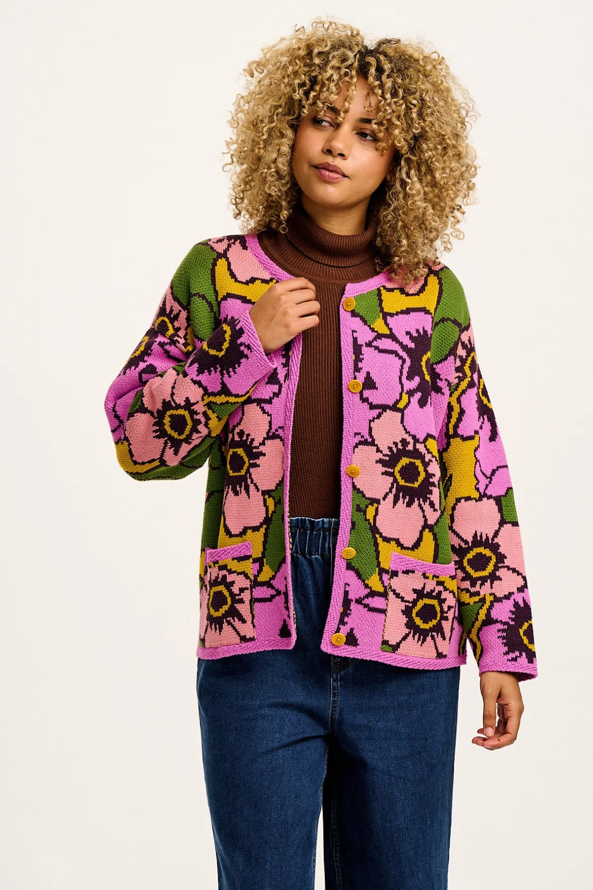 Lucy & Yak Frederika - Cardigan in Purple Poppies Print