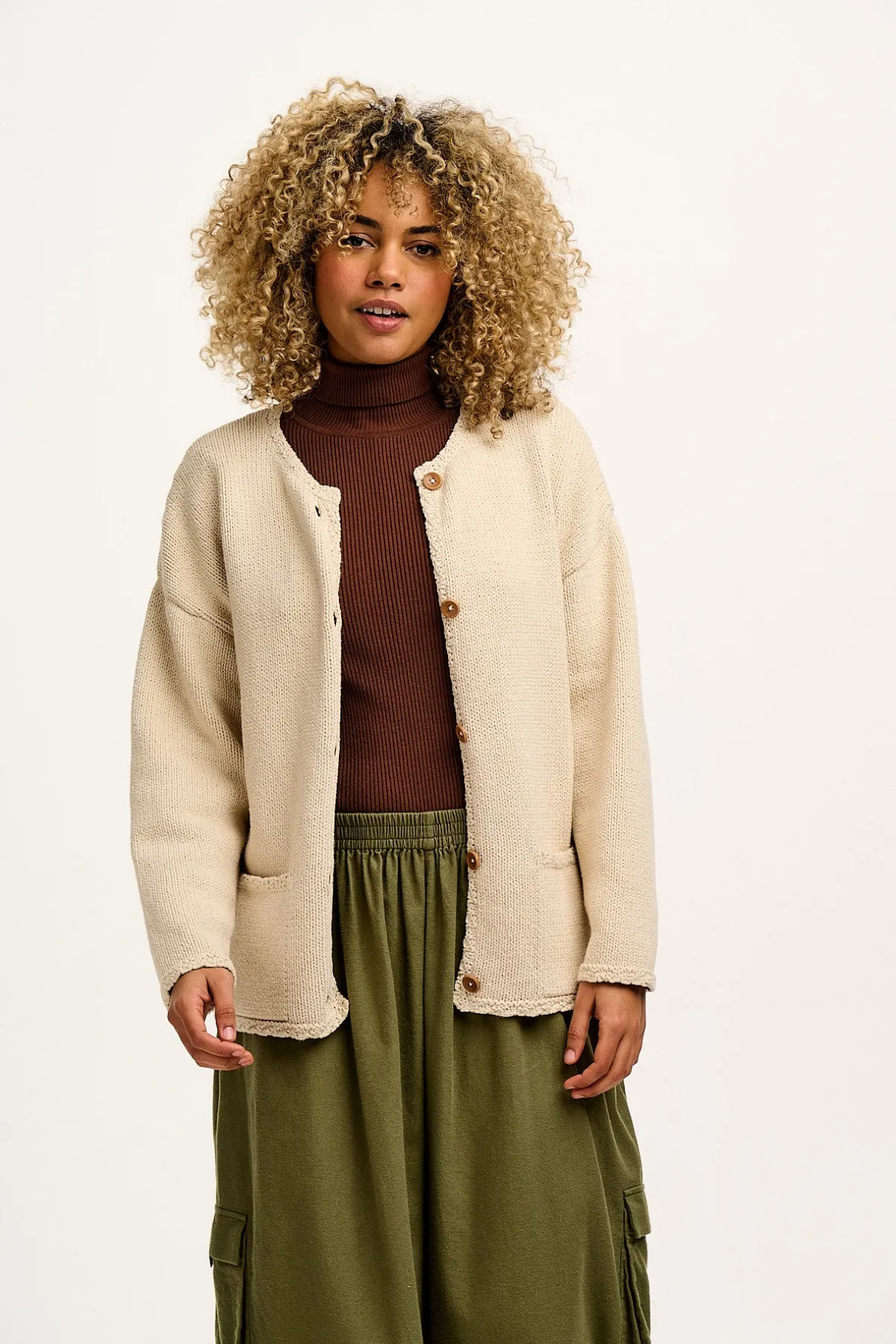 Lucy & Yak Frederika - Heavy Knit Cardigan in Frappe Cream