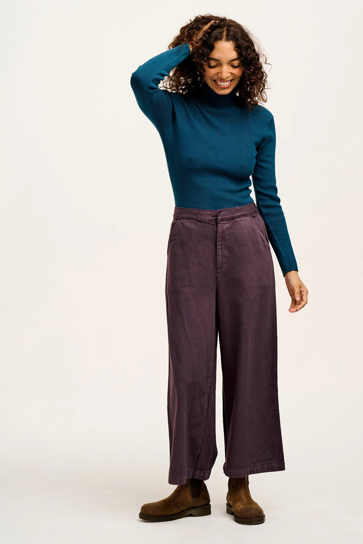 Lucy & Yak Halston - Wide leg Cotton & Hemp Trousers in Plum Perfect Purple