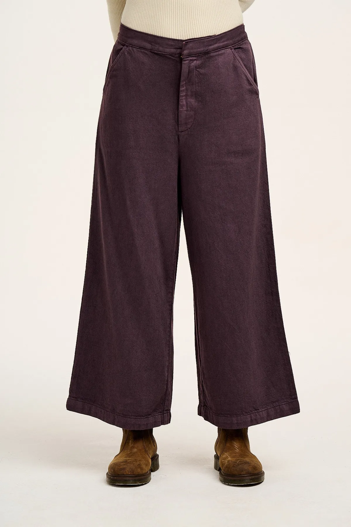 Lucy & Yak Halston - Wide leg Cotton & Hemp Trousers in Plum Perfect Purple