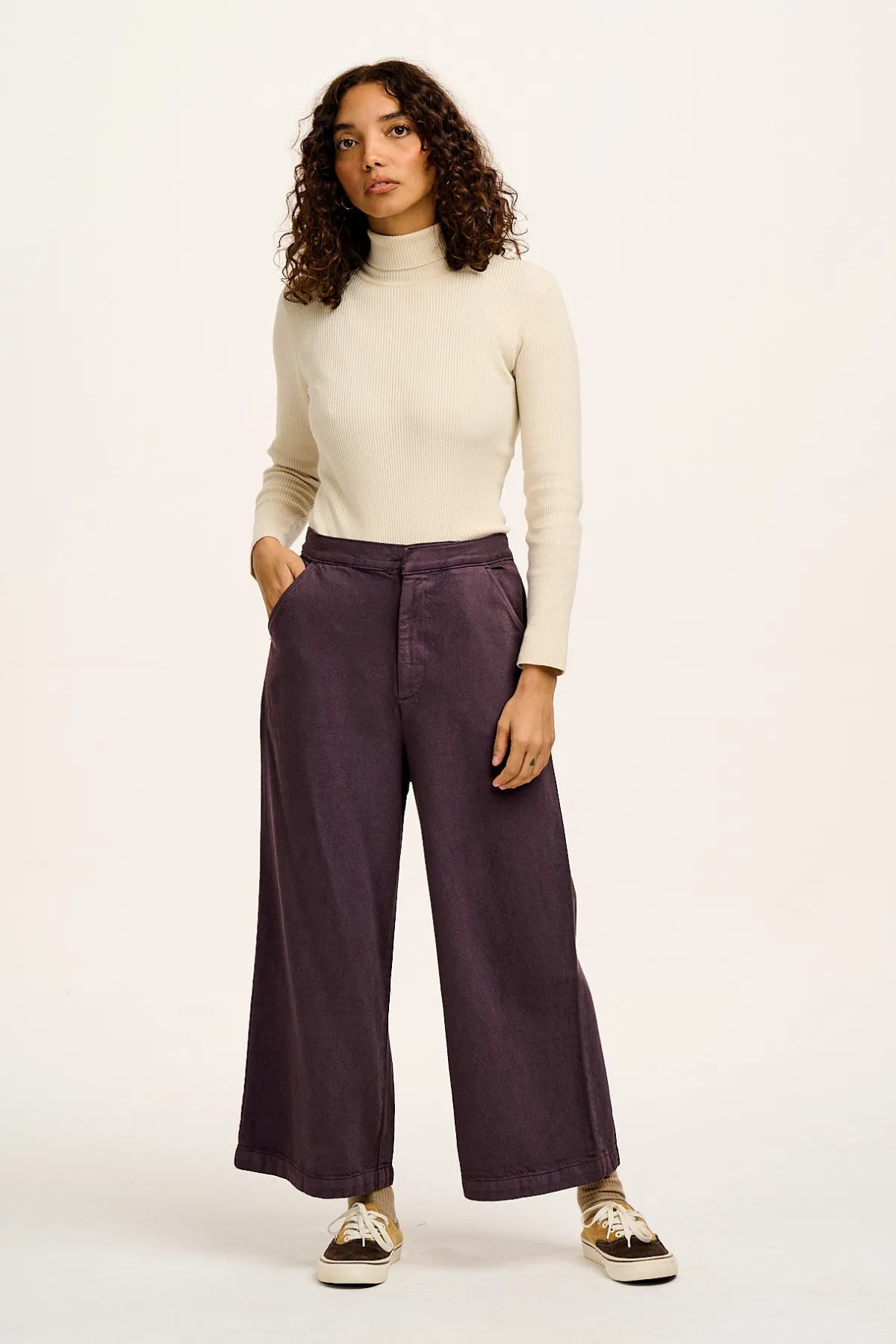 Lucy & Yak Halston - Wide leg Cotton & Hemp Trousers in Plum Perfect Purple