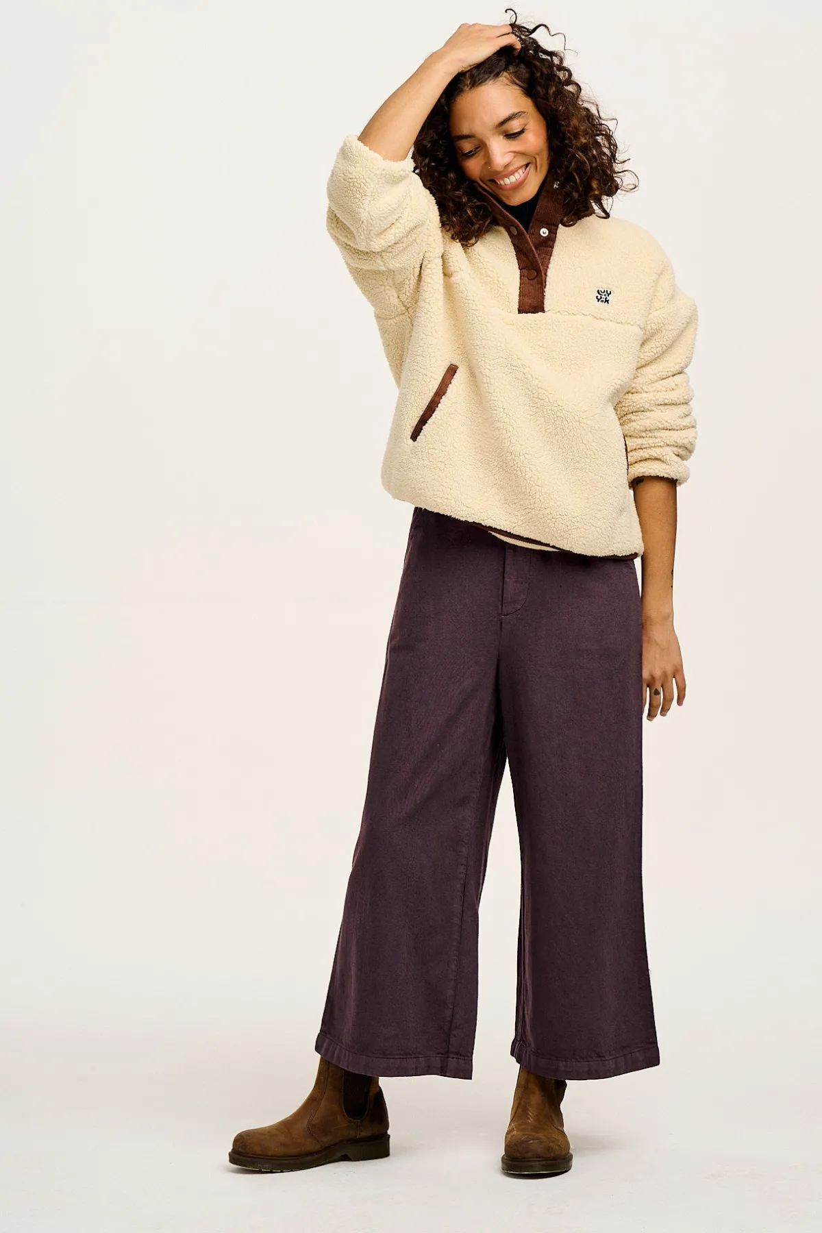 Lucy & Yak Halston - Wide leg Cotton & Hemp Trousers in Plum Perfect Purple