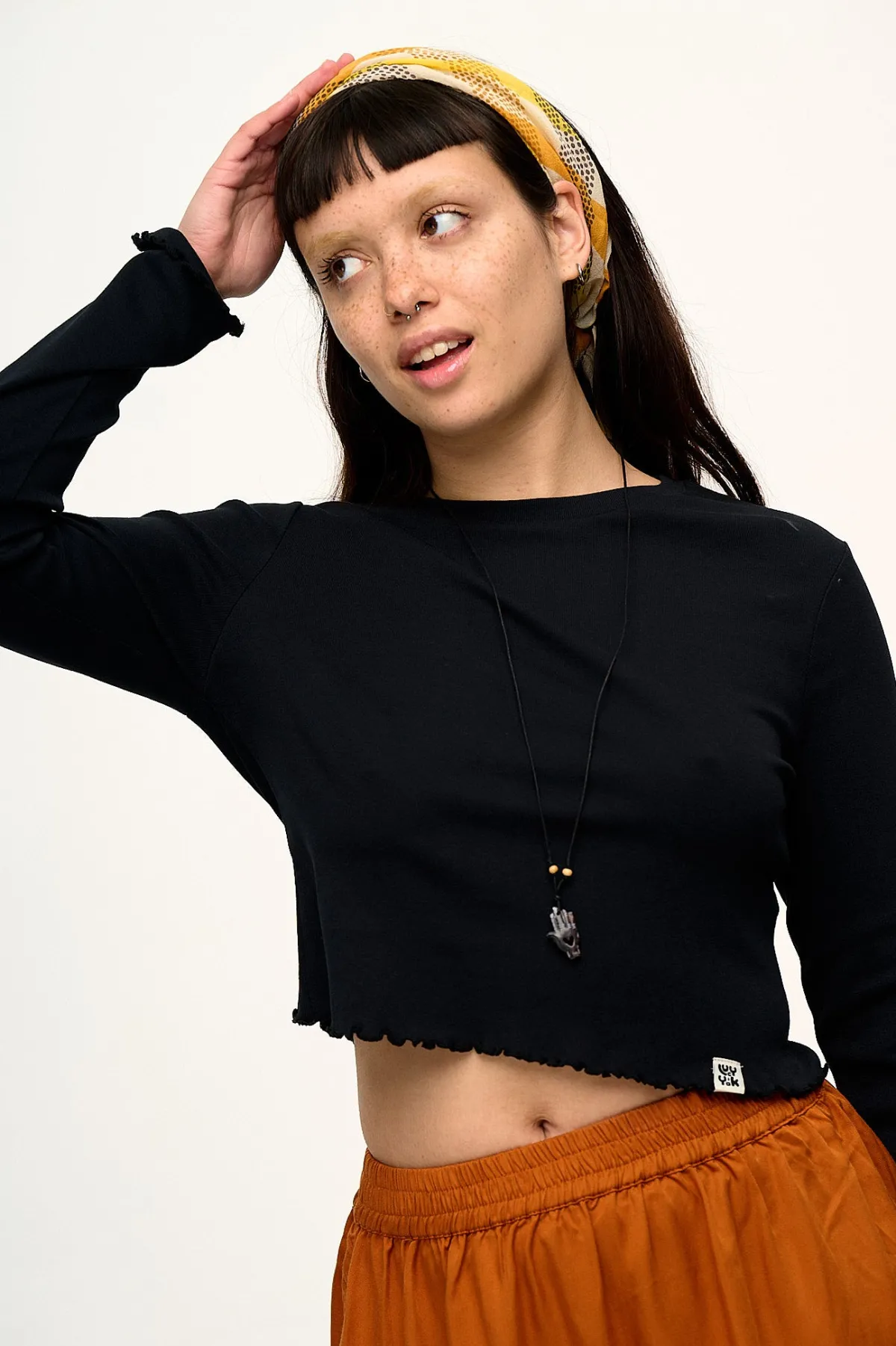 Lucy & Yak Hansel - Long Sleeve Cotton Top in Black