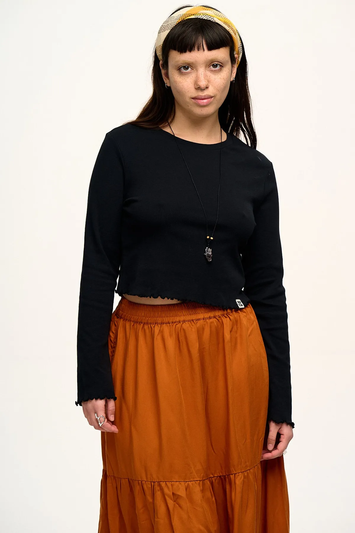 Lucy & Yak Hansel - Long Sleeve Cotton Top in Black