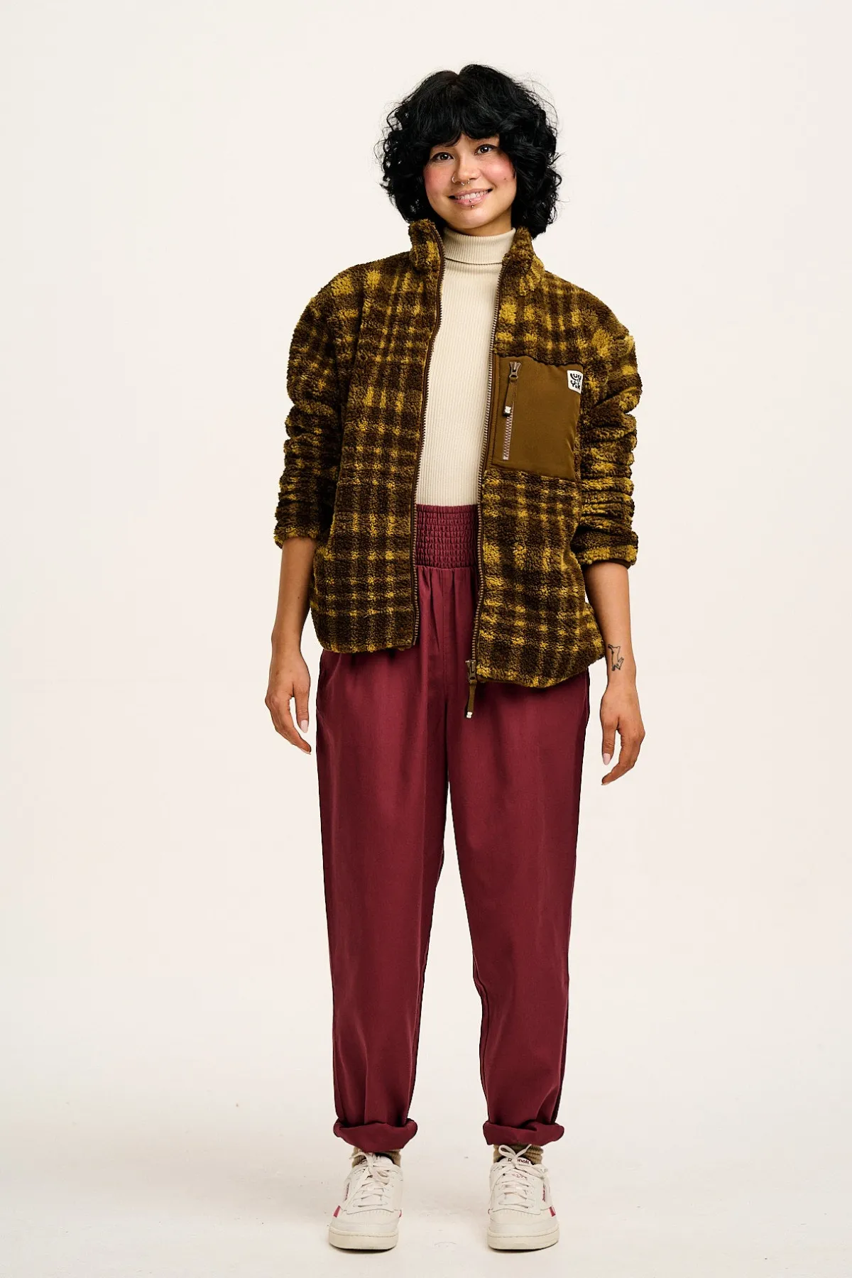 Lucy & Yak Harper - Borg Fleece Jacket in Brown Cher Check