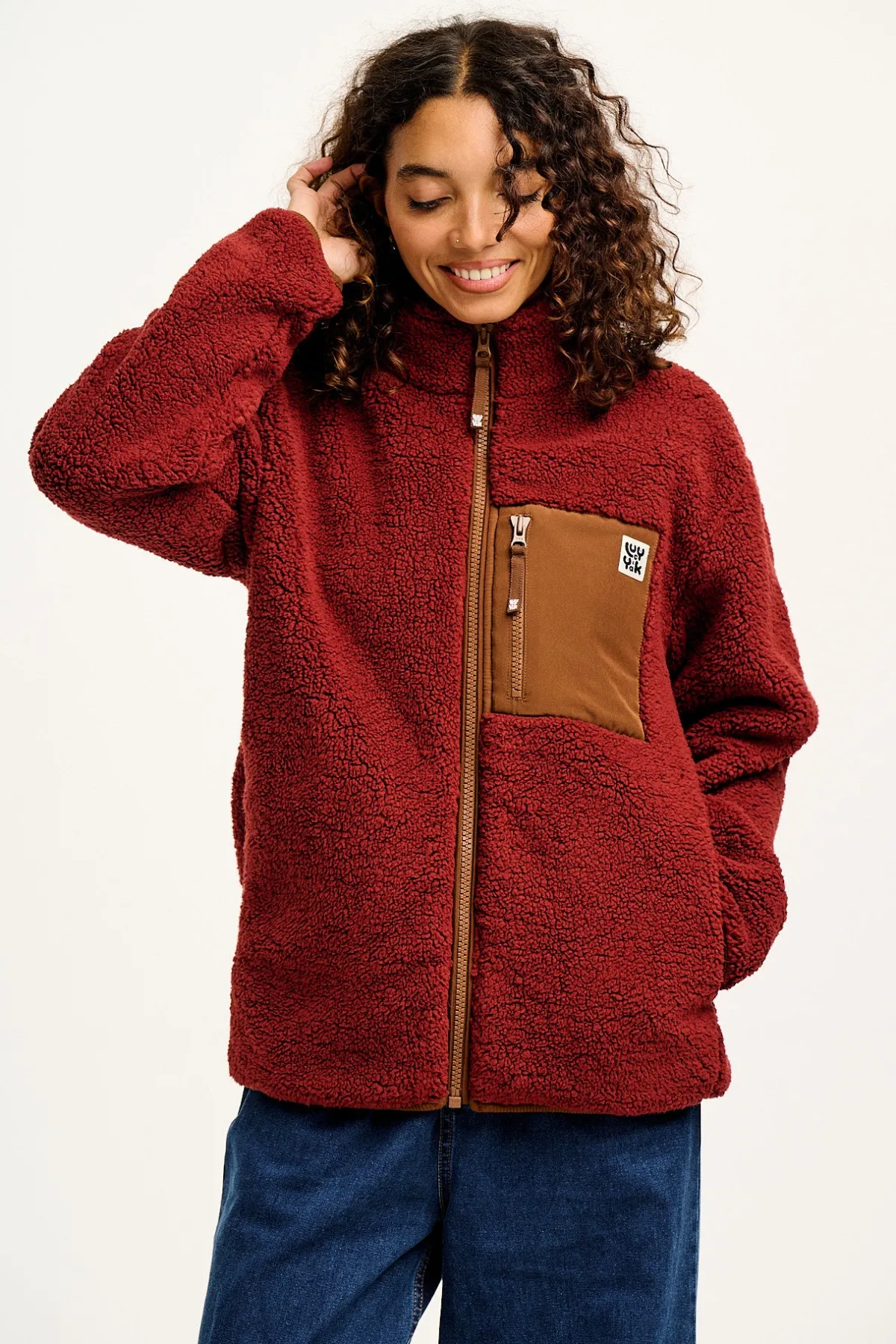 Lucy & Yak Harper - Borg Fleece Jacket in Jasper Red