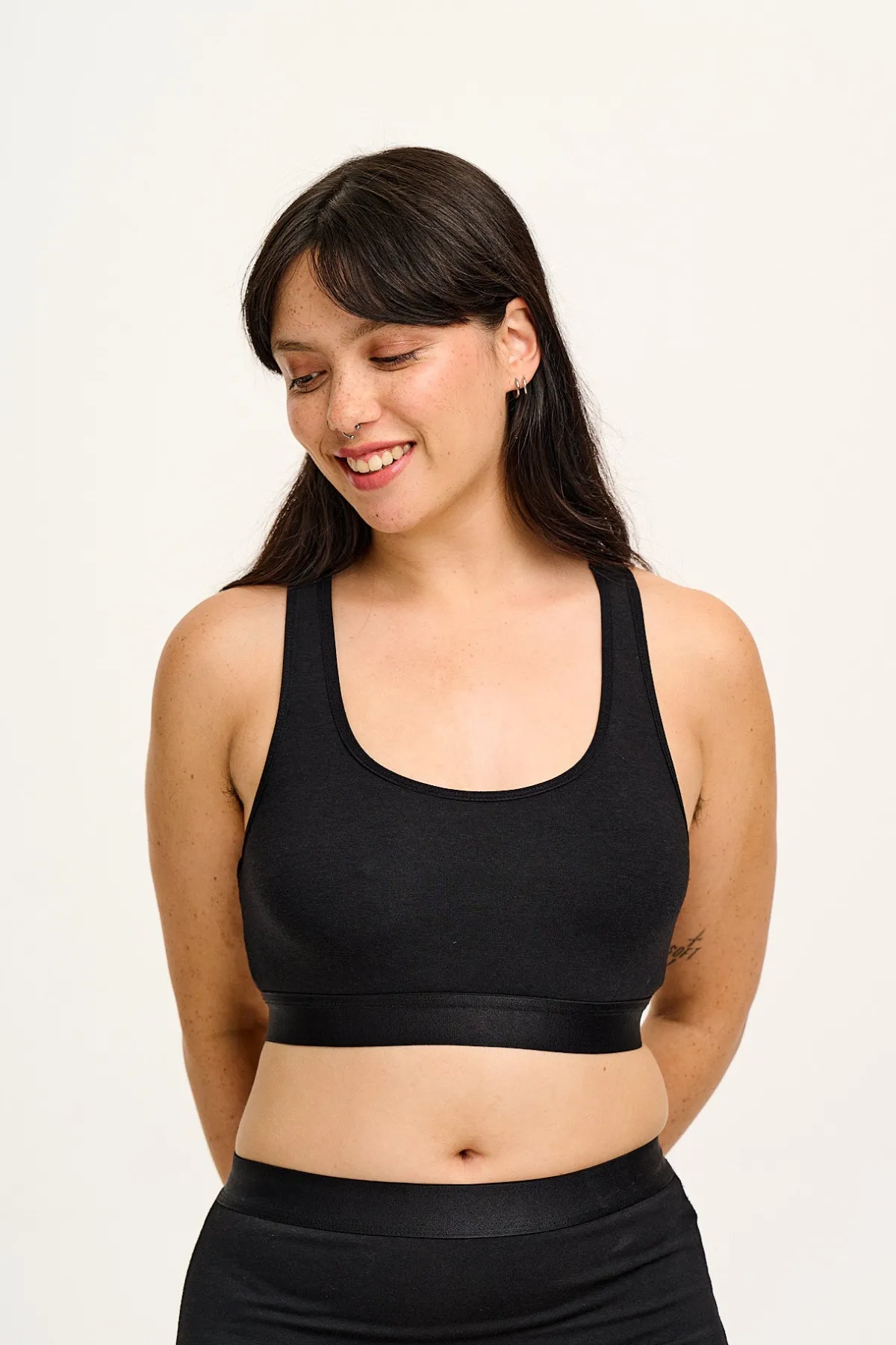 Lucy & Yak Iona - Racer Back Cotton & Bamboo Crop Top in Black