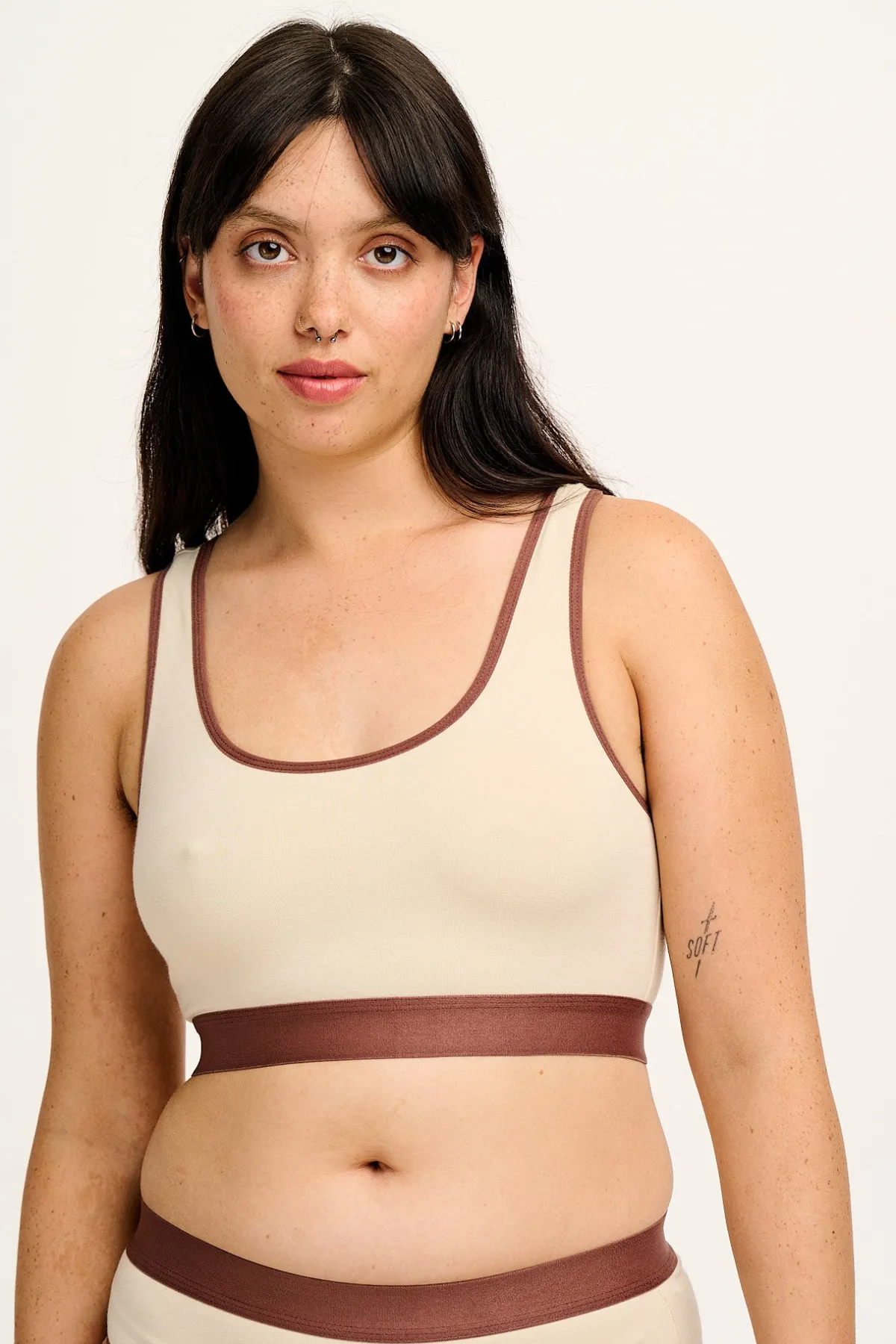 Lucy & Yak Iona - Racer Back Cotton & Bamboo Crop Top in Ecru