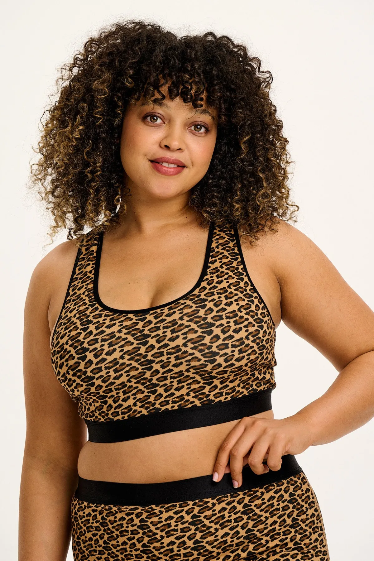 Lucy & Yak Iona - Racer Back Cotton & Bamboo Crop Top in Leopard Print