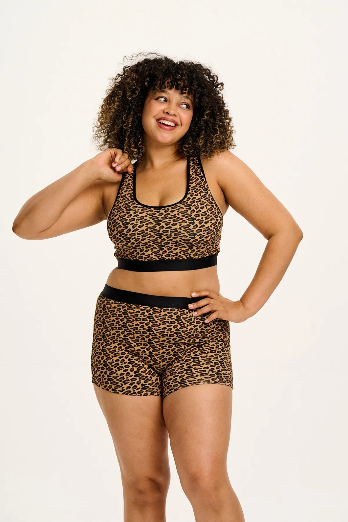 Lucy & Yak Iona - Racer Back Cotton & Bamboo Crop Top in Leopard Print
