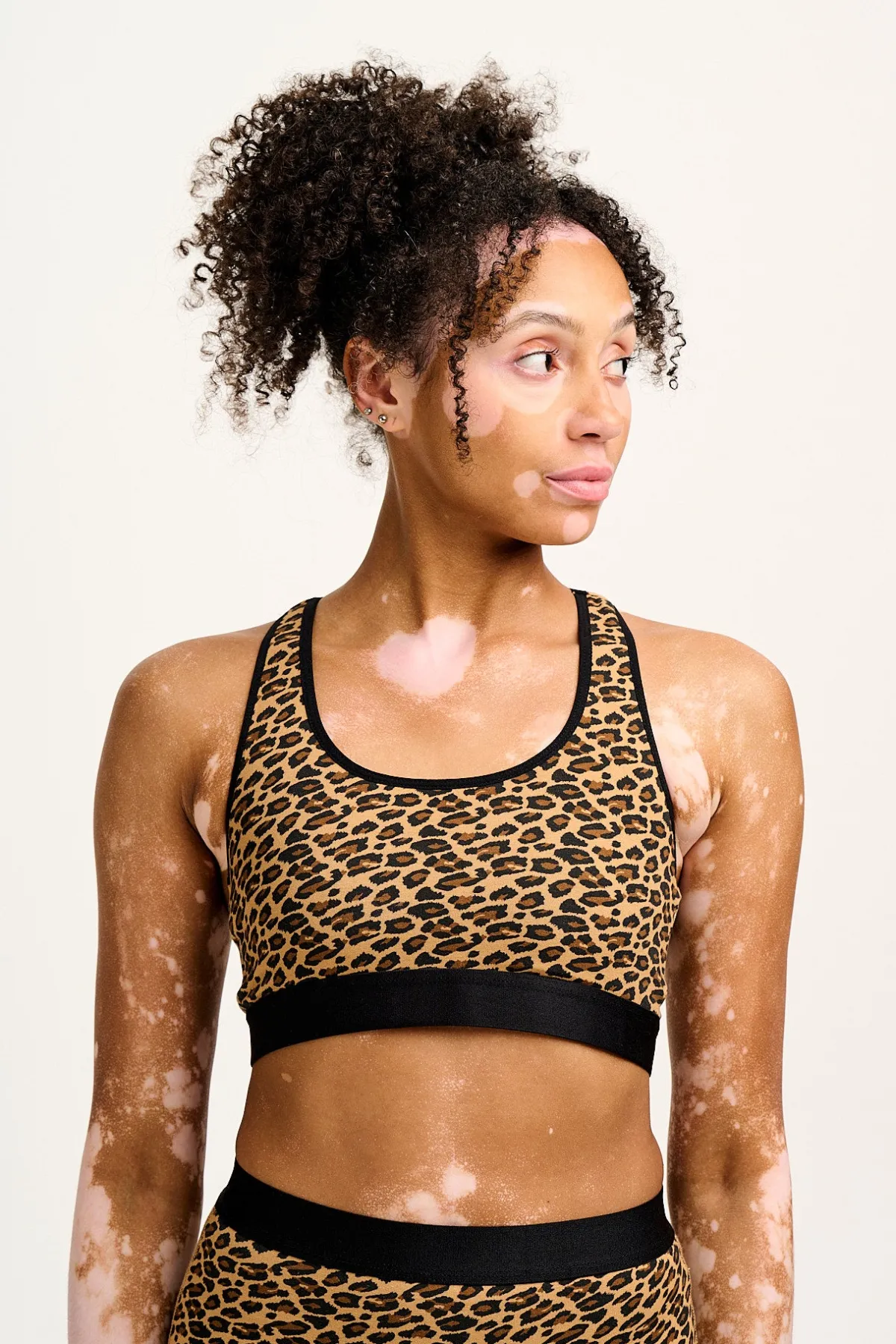 Lucy & Yak Iona - Racer Back Cotton & Bamboo Crop Top in Leopard Print