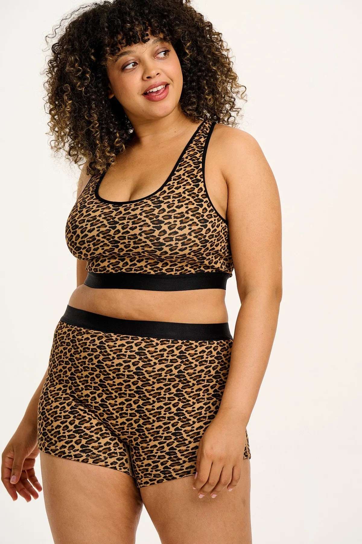 Lucy & Yak Iona - Racer Back Cotton & Bamboo Crop Top in Leopard Print