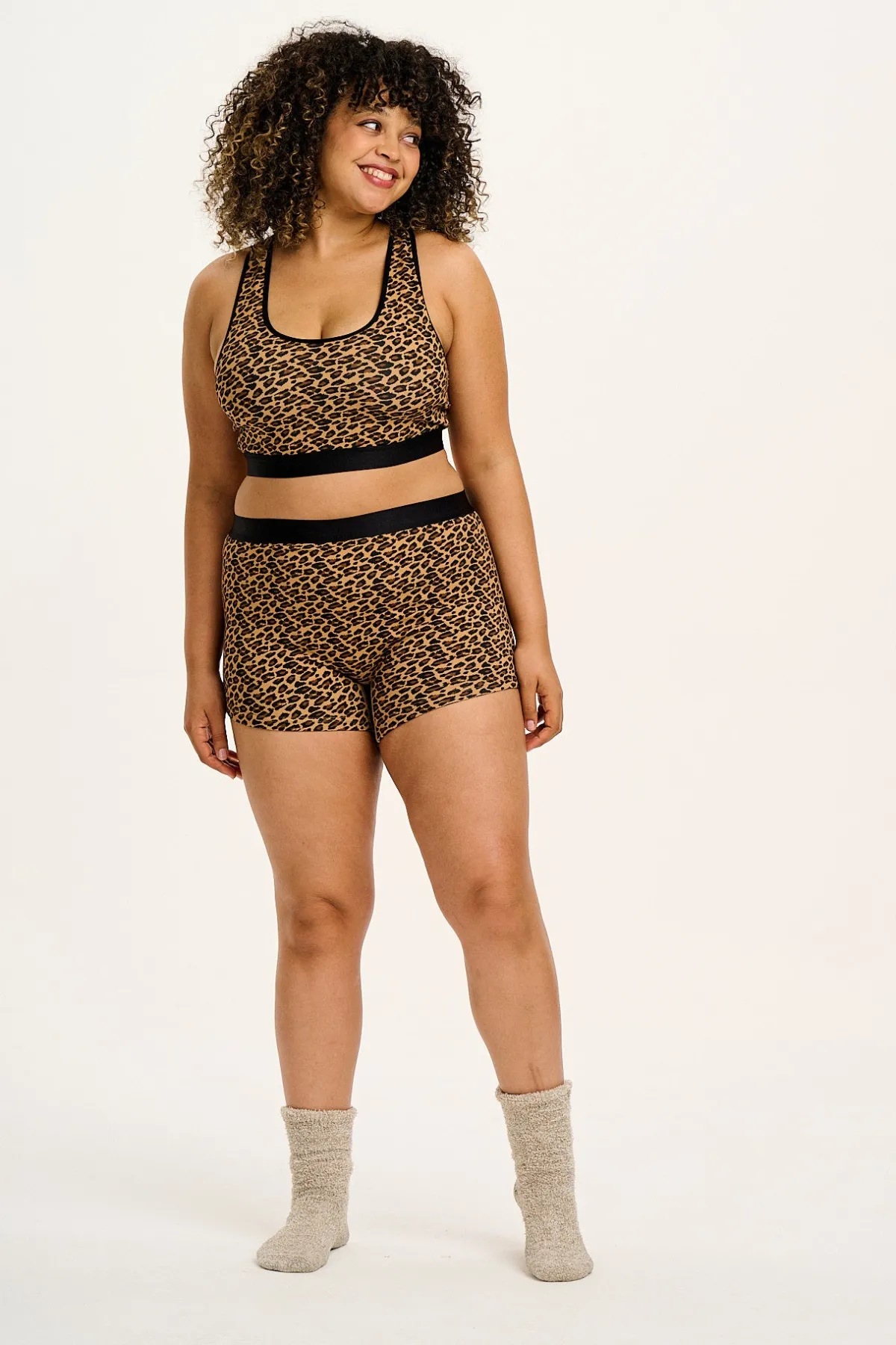 Lucy & Yak Iona - Racer Back Cotton & Bamboo Crop Top in Leopard Print
