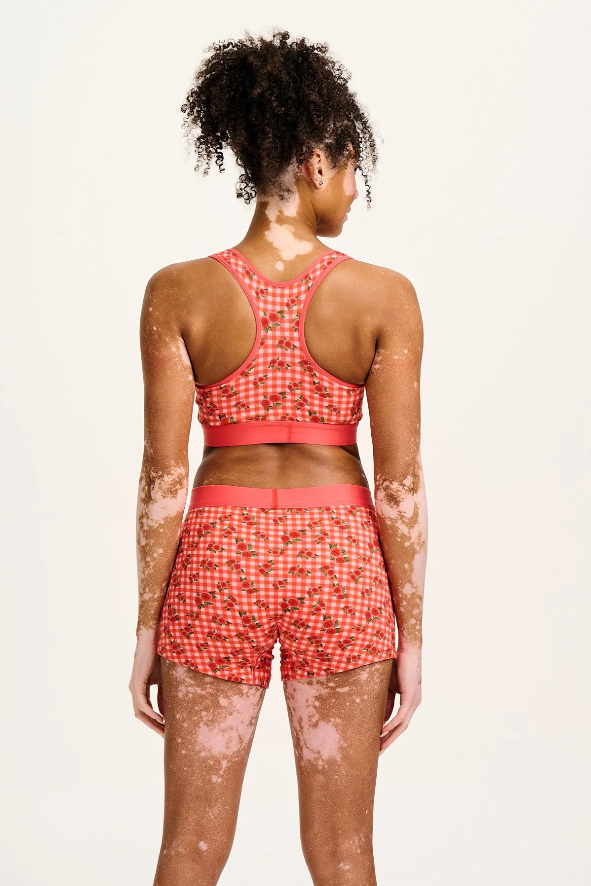 Lucy & Yak Iona - Racer Back Cotton & Bamboo Crop Top in Pink Check Rosalind Print