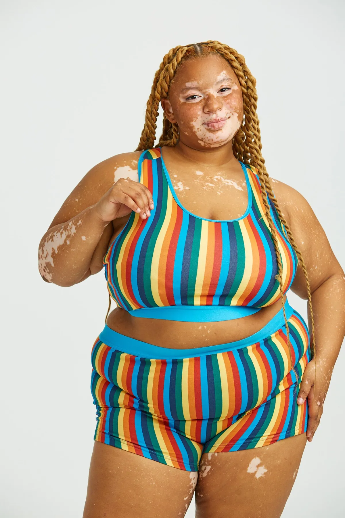 Lucy & Yak Iona - Racer Back Cotton & Bamboo Crop Top in Rainbow Stripe