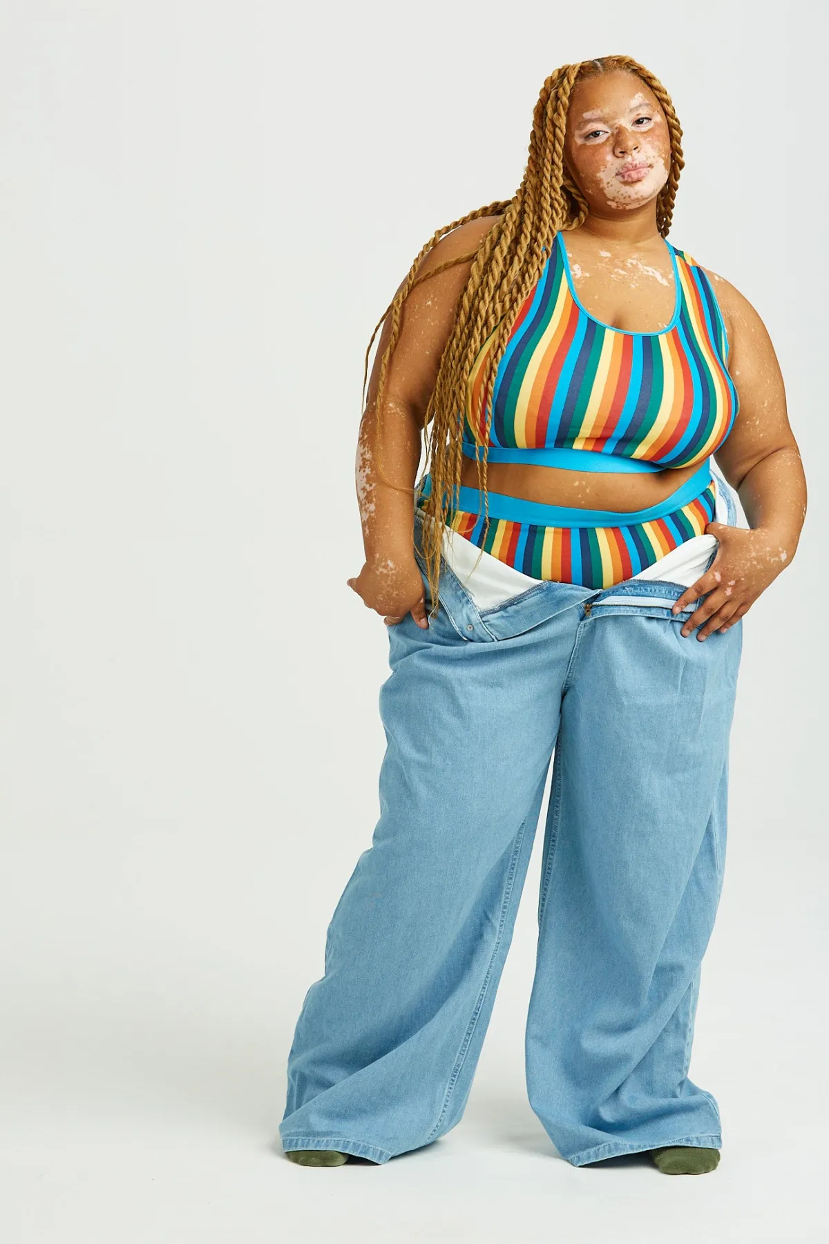 Lucy & Yak Iona - Racer Back Cotton & Bamboo Crop Top in Rainbow Stripe