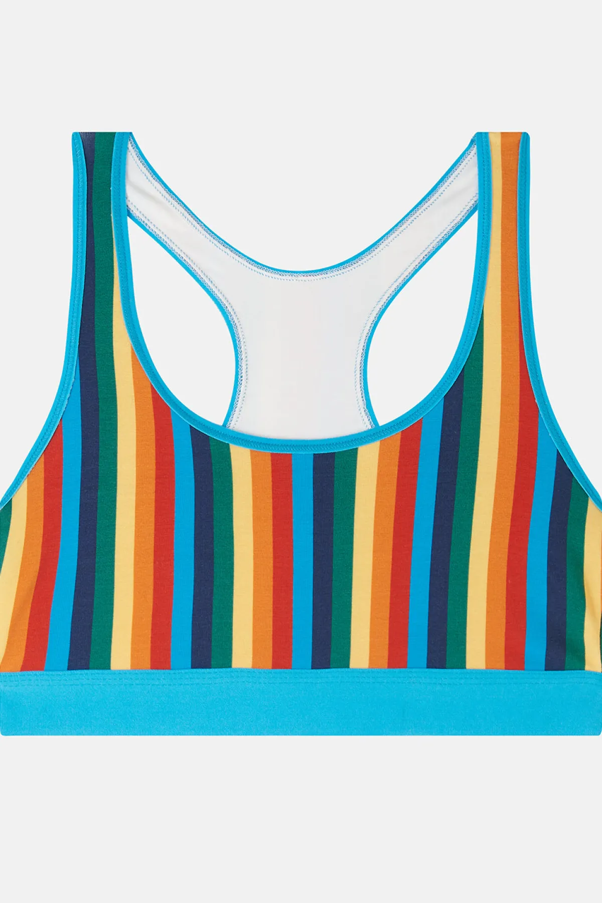 Lucy & Yak Iona - Racer Back Cotton & Bamboo Crop Top in Rainbow Stripe