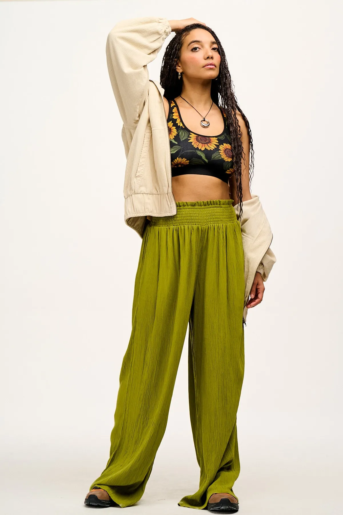 Lucy & Yak Iona - Racer Back Cotton & Bamboo Crop Top in Sunflower Print