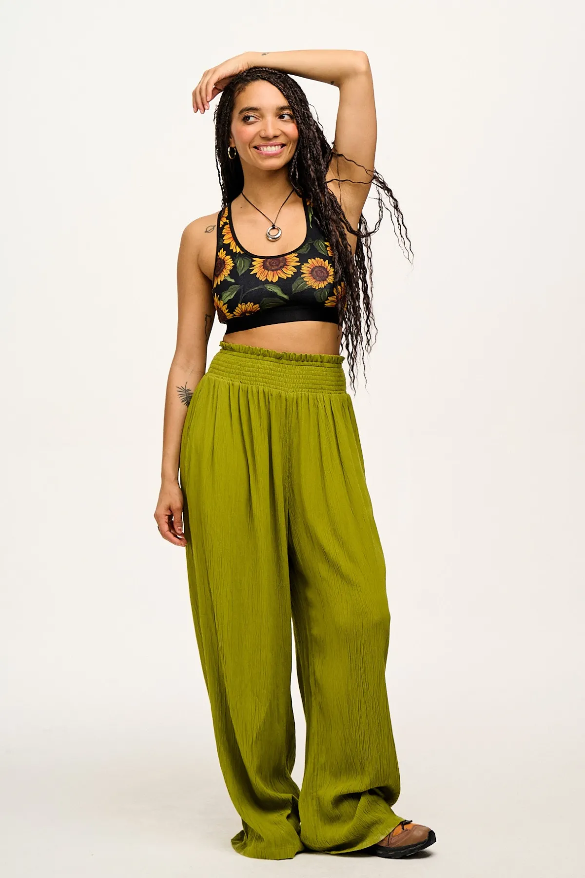 Lucy & Yak Iona - Racer Back Cotton & Bamboo Crop Top in Sunflower Print