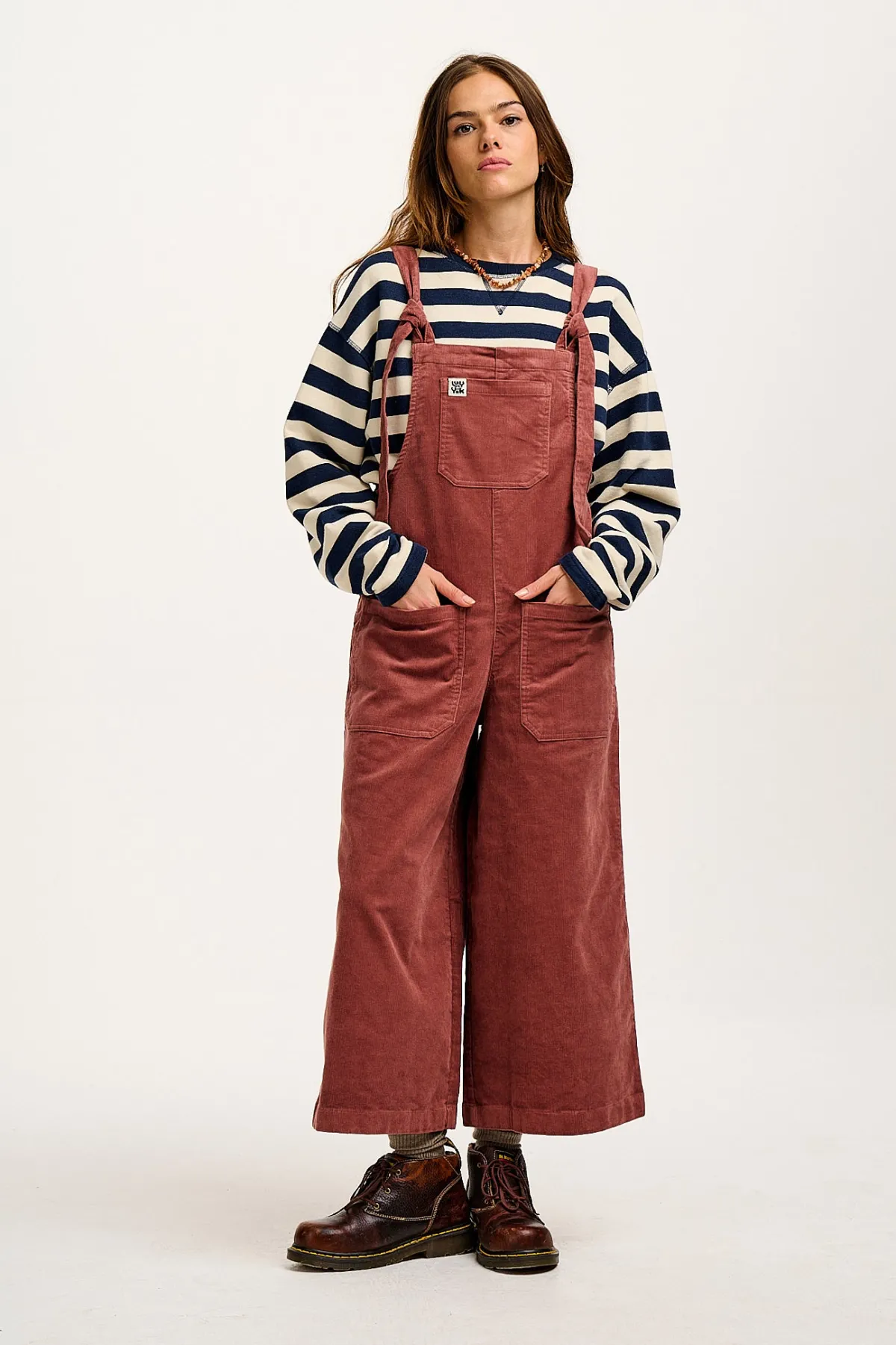 Lucy & Yak Jenny - Wide Leg Corduroy Dungarees Ash Pink